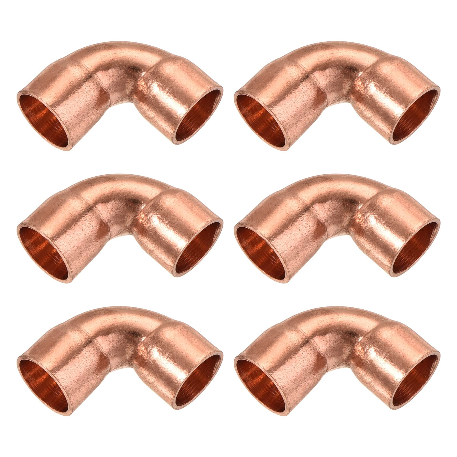 90 Degrees Elbow Copper Pipe Fitting - 3/8 Inch ID Short Turn Welding Connection for HVAC & Air Conditioning Systems (Pack of 6) - Perfect for Refrigeration, Plumbing & DIY Home Improvement Projects