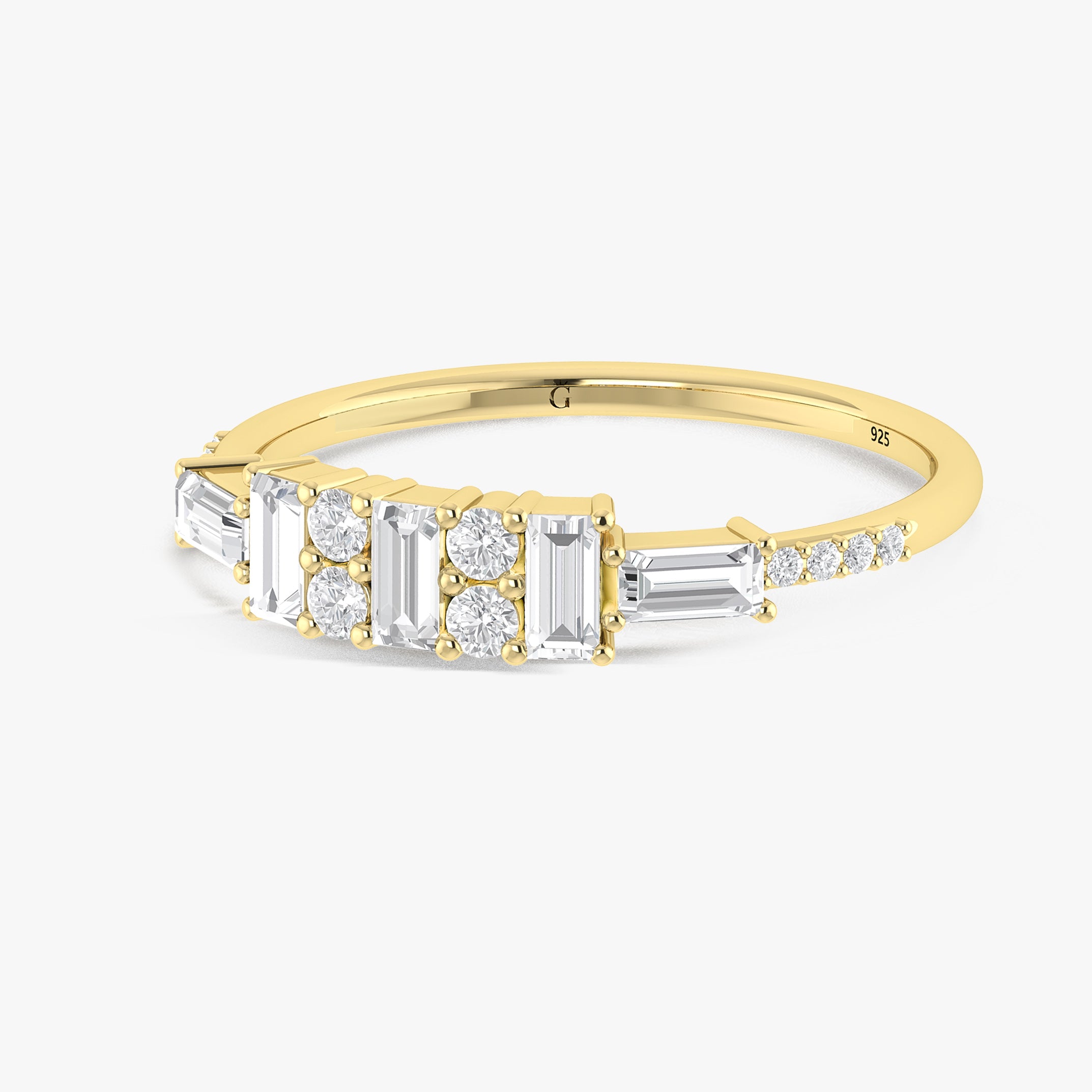 Elegant Baguette Cut Tri Cubic Zirconia & Round Zirconia Ring for Women | Wedding, Engagement, Anniversary Gift | Dainty Stackable Jewelry for Everyday Wear