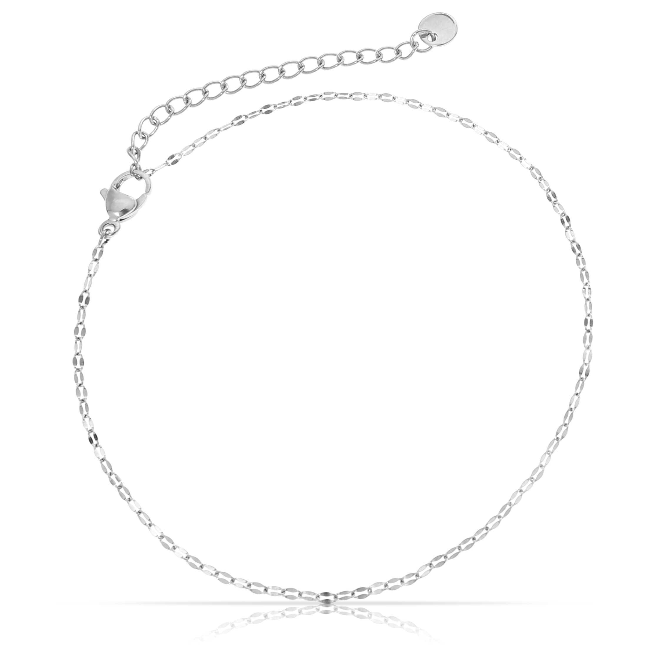 Nami Flat Cuban Chain Anklet - Stainless Steel Adjustable Ankle Bracelet for Women, Teens & Girls - Handmade in Germany - Boho Summer Beach Jewelry - Perfect for Vacation, Parties & Everyday Wear