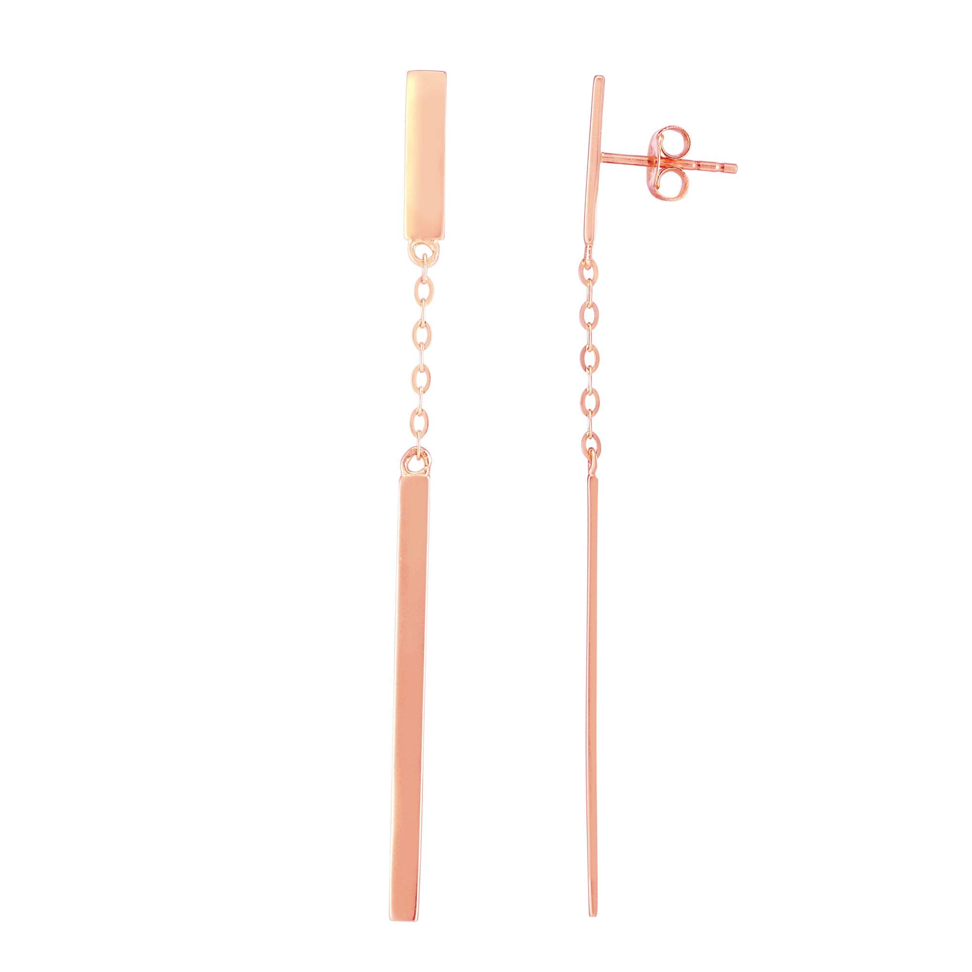 14K Rose Gold Drop Earrings for Women - Elegant Hanging Bar Dangle Earrings | Perfect for Weddings, Parties & Everyday Wear