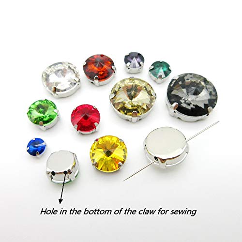 DS-109576 Silver Claw Flatback Rhinestone Beads - 7 Sizes Crystal AB Glass Round Sew-On Gems for DIY Clothing Accessories (14mm, 20PCS) | Perfect for Costumes, Bridal Dresses & Crafting