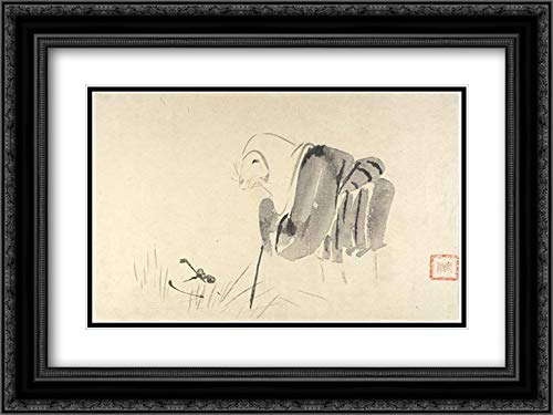 Shibata Zeshin Mouse Monk Art Print - 24x18 Black Ornate Framed Museum Quality with Double Matting - Perfect for Home Decor, Office Wall Art & Japanese Culture Enthusiasts