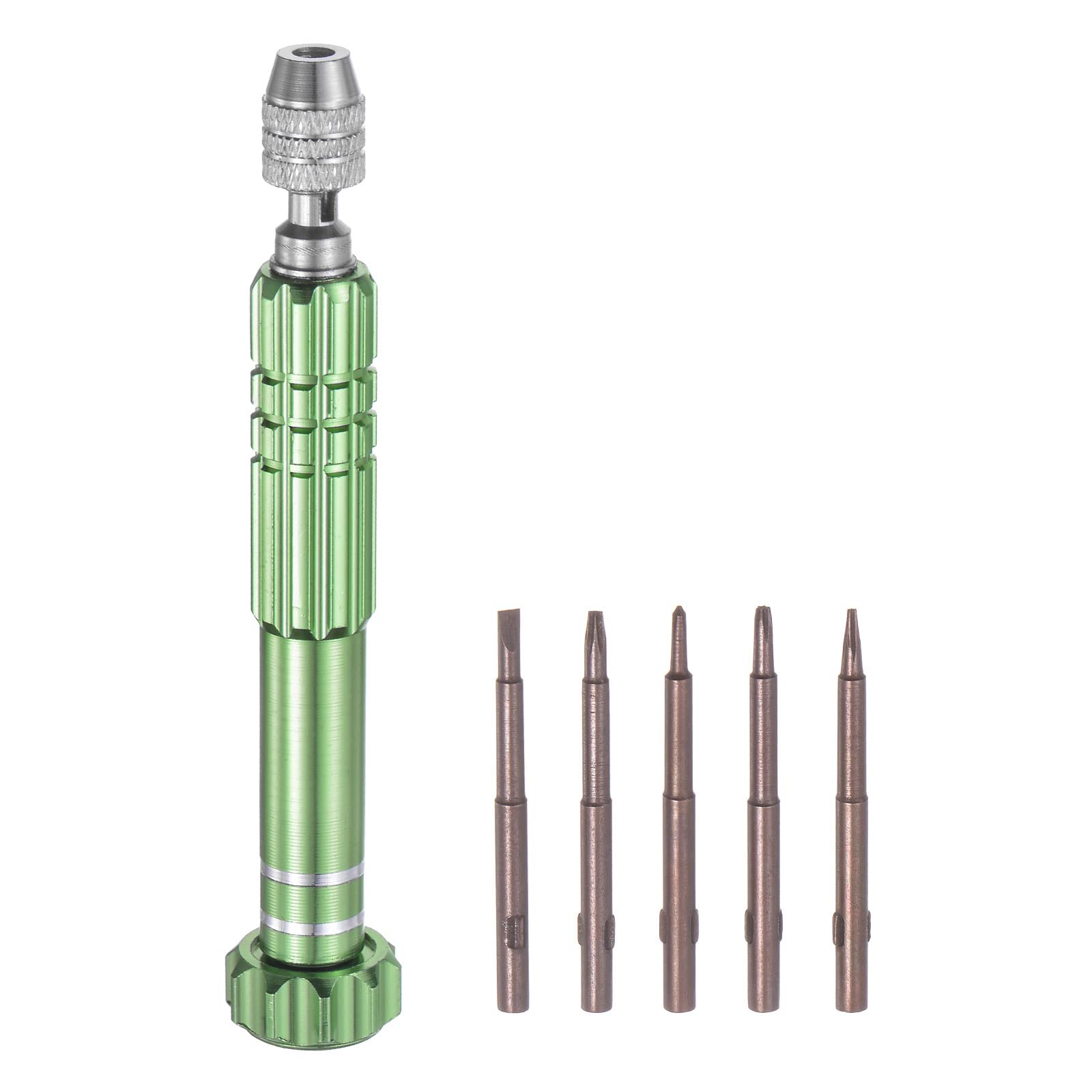 uxcell 5-in-1 Multifunctional Precision Screwdriver Set for Watch, Eyeglasses & Electronics Repair (-2.0, +1.5, Star 0.8, Torx T5/T6) - Green | Perfect for Jewelry, Smartphone & Small Device Maintenance