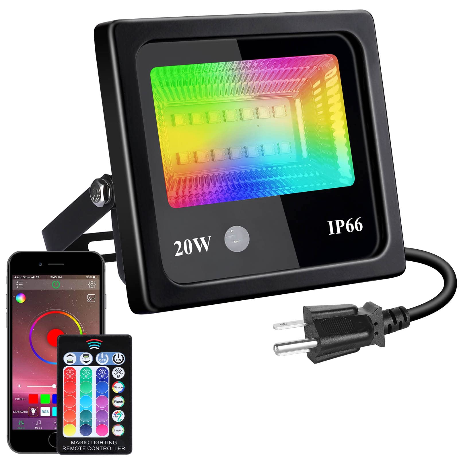 Smart RGB LED Flood Lights - 20W, 16 Million Colors, DIY Modes, APP Control, IP66 Waterproof (1 Pack) - Perfect for Halloween Decor, DJ Parties, Landscape Lighting, Indoor & Outdoor Use