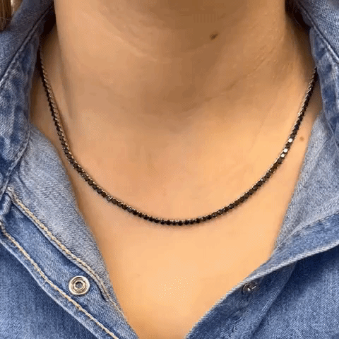 Black Diamond Tennis Necklace - 10.50 Carat, 2.50mm Width, 4-Prong 14K Gold Setting for Women | Elegant Jewelry Gift for Anniversary, Wedding & Special Occasions