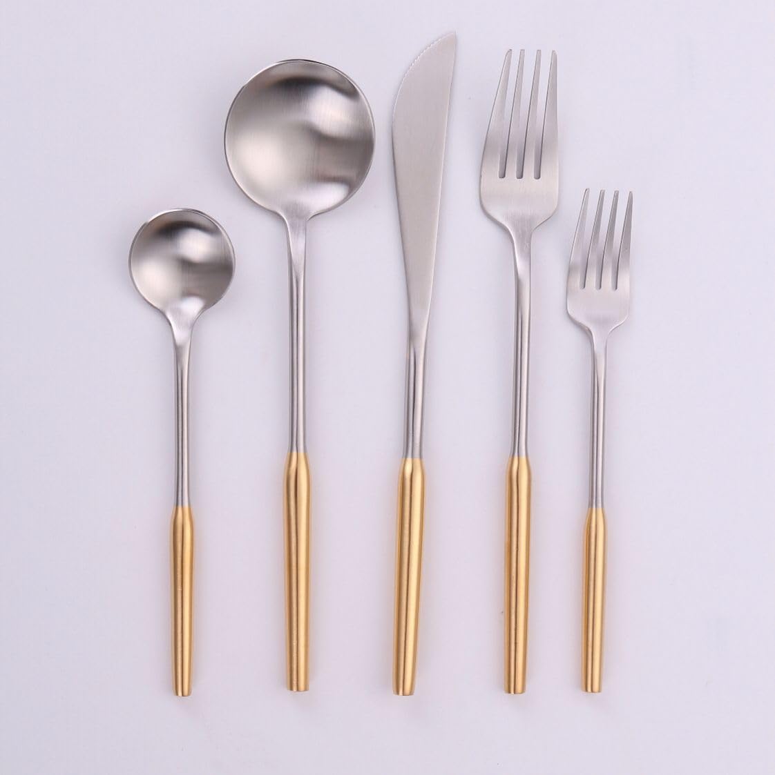 Vikko Modern Two-Tone Silverware Set - Brushed Gold & Silver 18/10 Stainless Steel Flatware - 20 Piece Cutlery Set for 4 - Elegant Dining Utensils for Wedding, Anniversary & Formal Dinner Parties