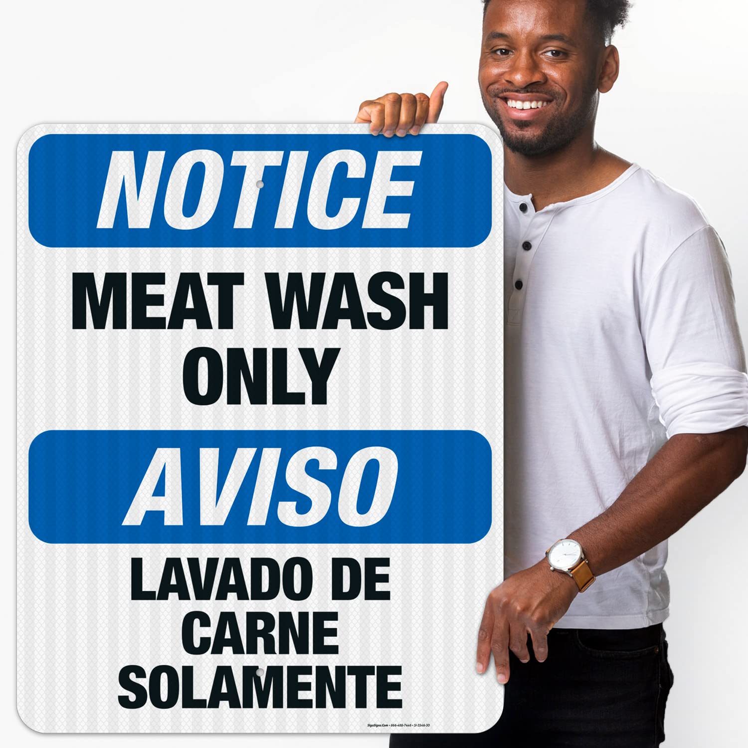 Bilingual OSHA Notice Sign - 'Meat Wash Only' - 24x30 Inches, 3M EGP Reflective .080 Aluminum, Fade Resistant for Indoor & Outdoor Use - Made in USA | Perfect for Food Processing Areas, Restaurants & Industrial Safety Compliance