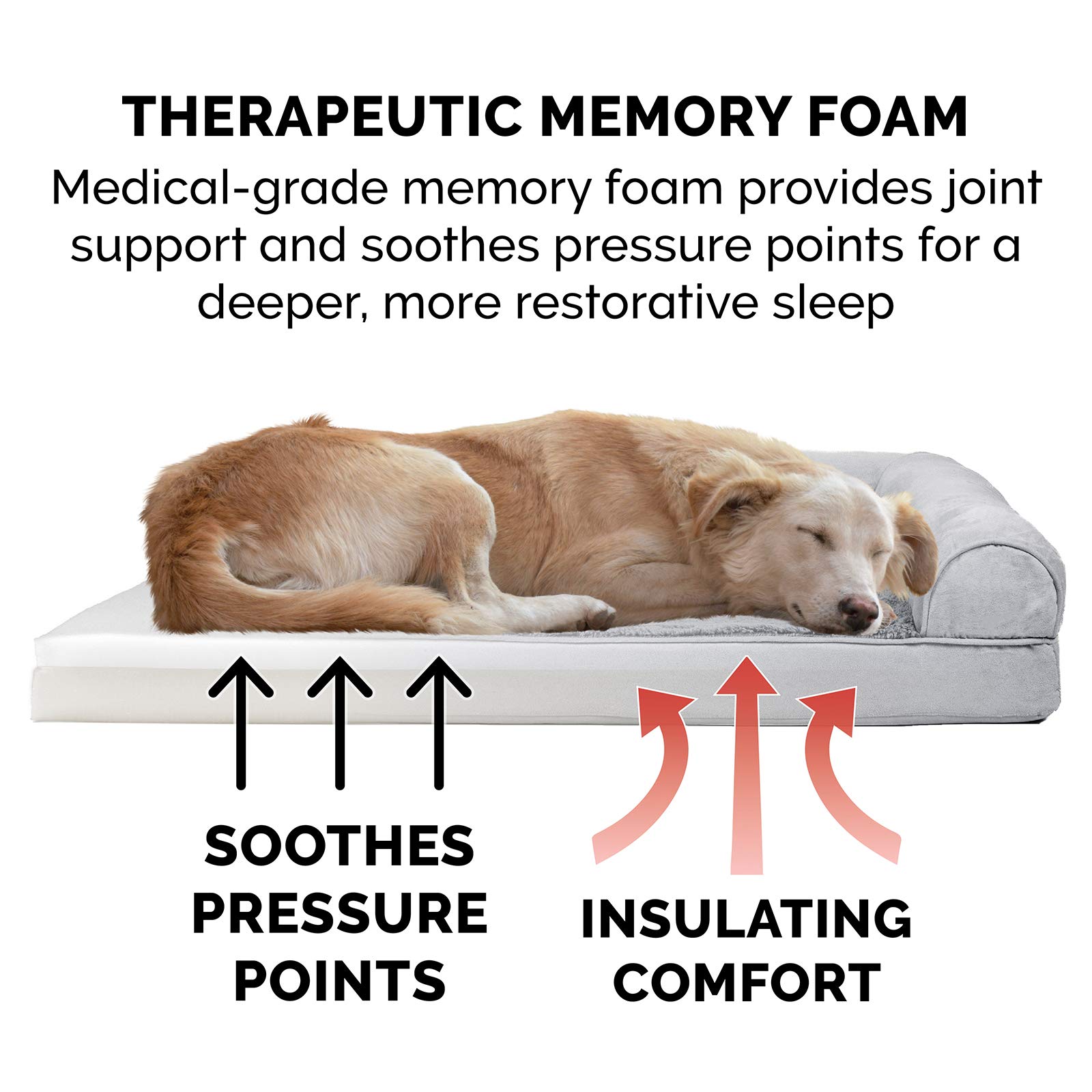 Furhaven Orthopedic Memory Foam Dog Bed for Large Dogs up to 95 lbs - Plush & Suede Sofa-Style Pet Bed with Removable Bolsters & Machine Washable Cover - Gray Jumbo/XL Size - Perfect for Living Room, Bedroom or Crate Comfort