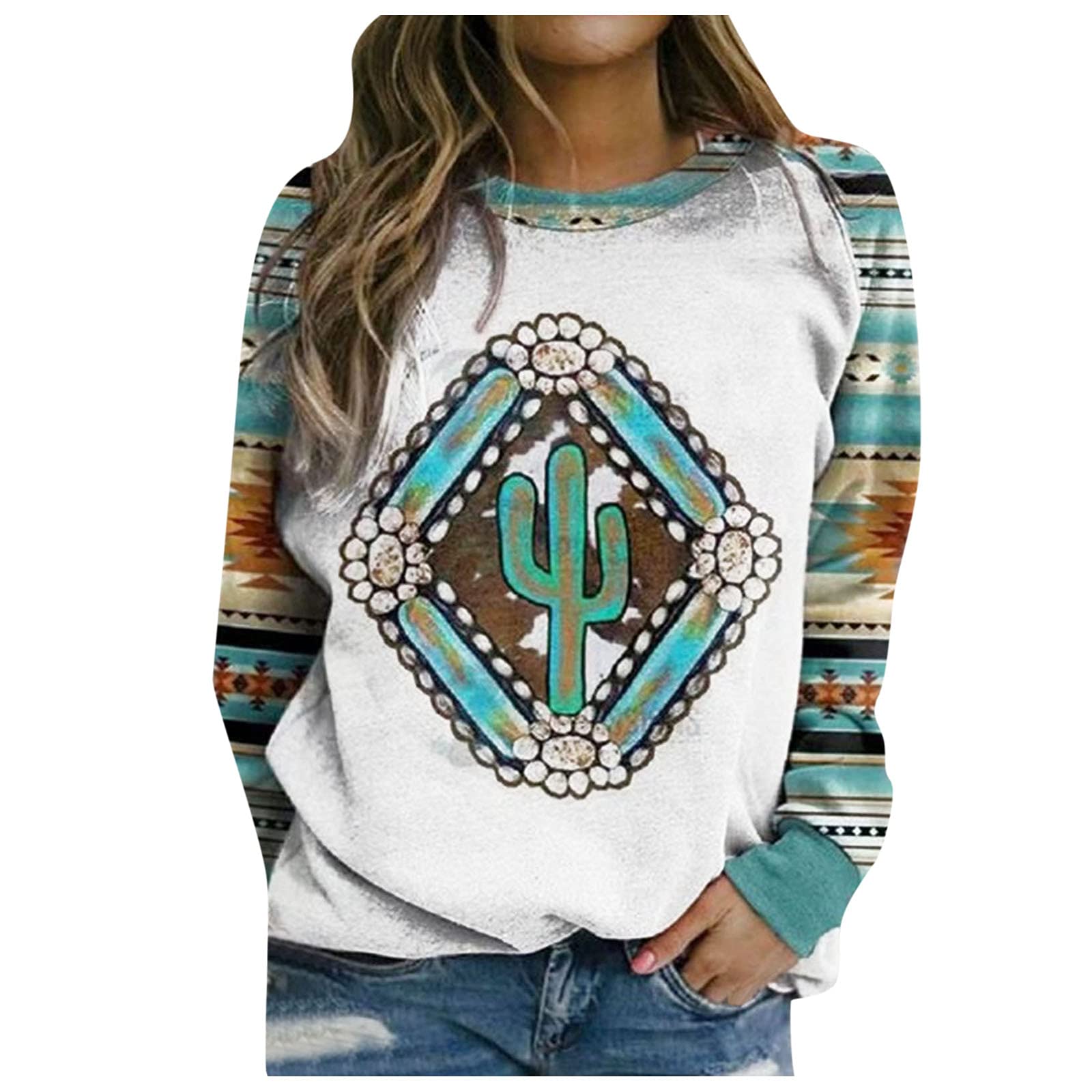 Women's Long Sleeve Tunic Tops - Floral Print Casual Blouse, Thermal Round Neck Loose Fit Shirts for Everyday Wear & Layering