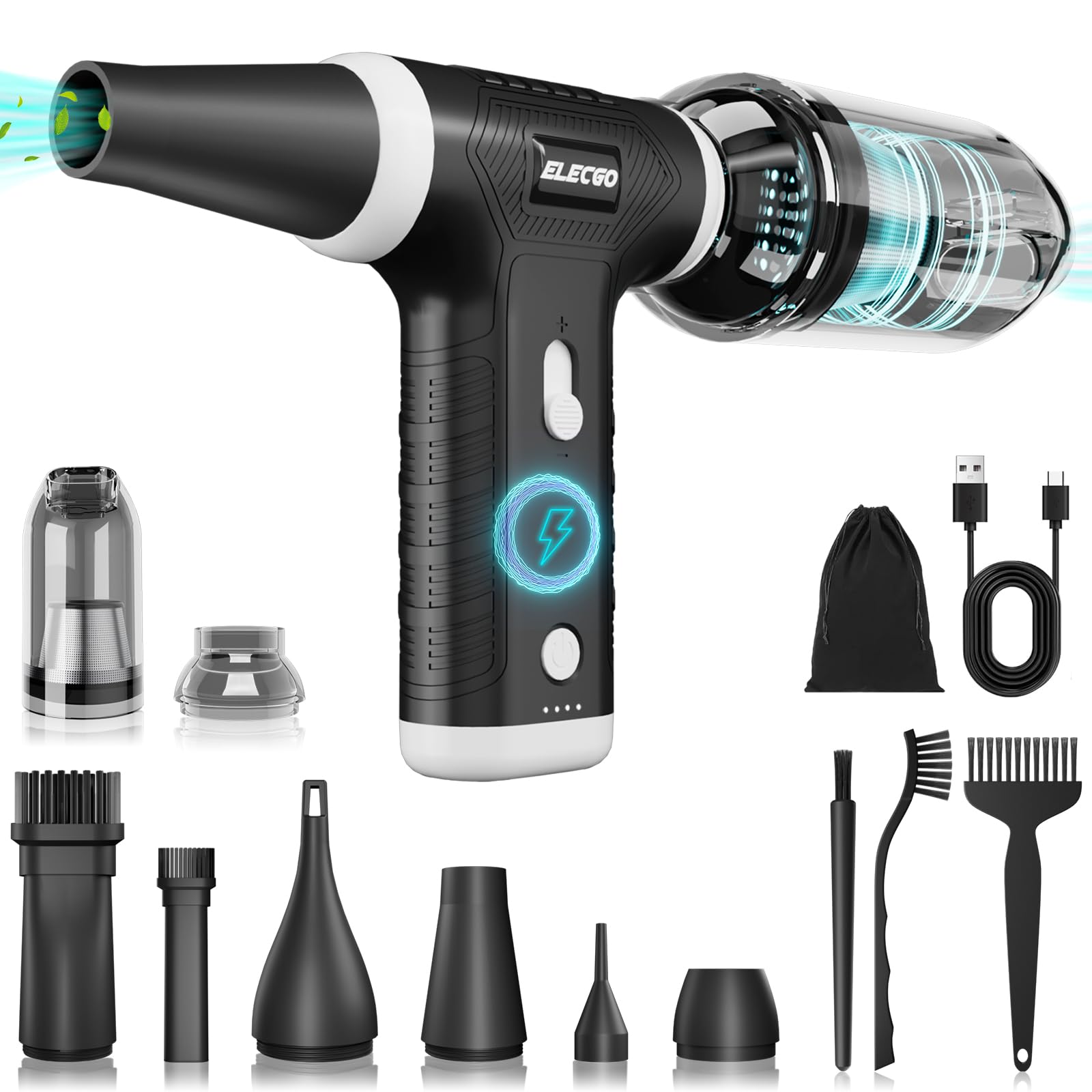 2 in 1 Electric Air Duster & Vacuum Cleaner - 150,000 RPM High Speed, Brushless Motor, Adjustable Speed - Perfect for Home, Car, Keyboard, Computer Cleaning & Dust Removal