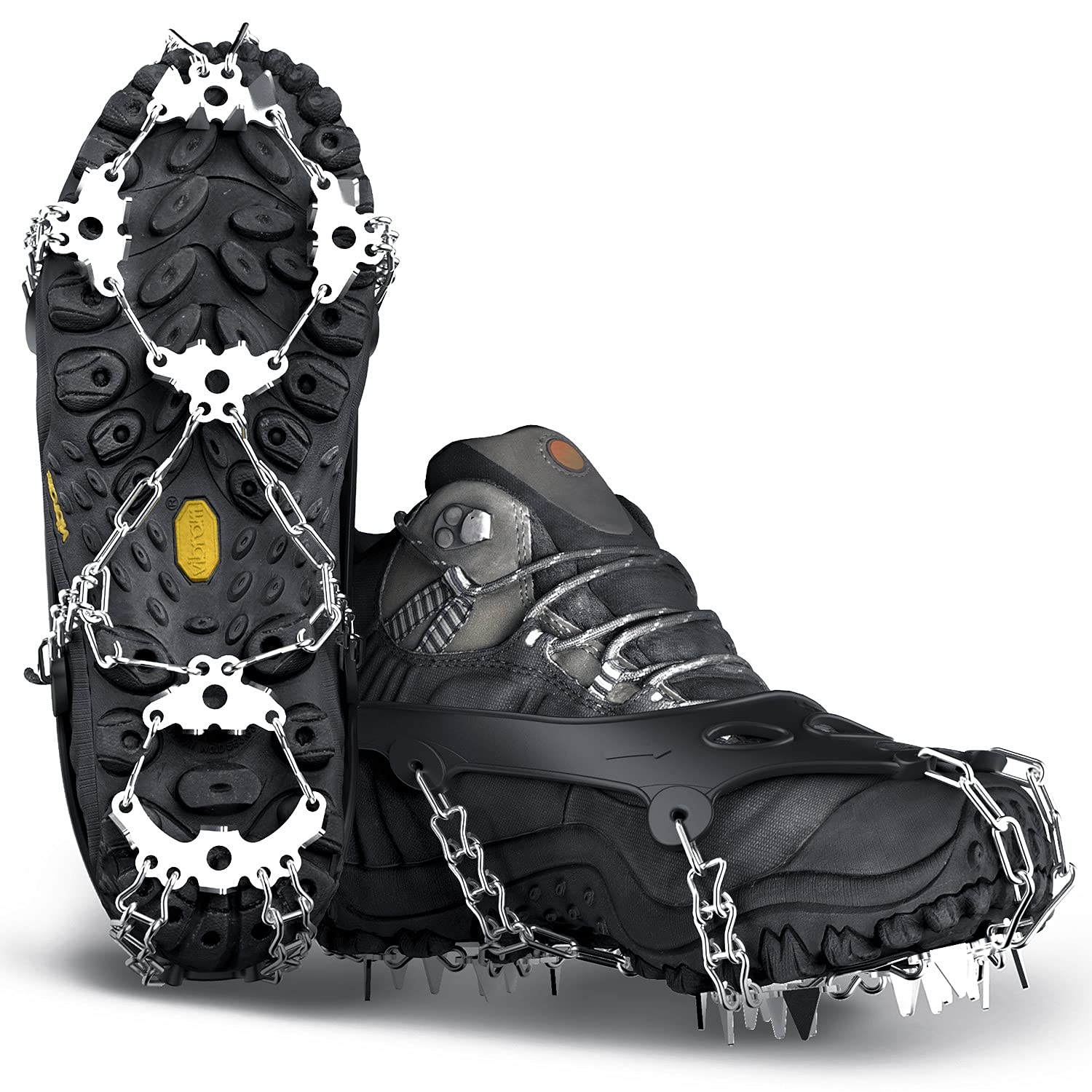 Best Ice Cleats & Crampons for Hiking Boots - Non-Slip Snow Traction Spikes with Chains for Men & Women - Perfect for Winter Hiking, Ice Fishing & Snowshoeing
