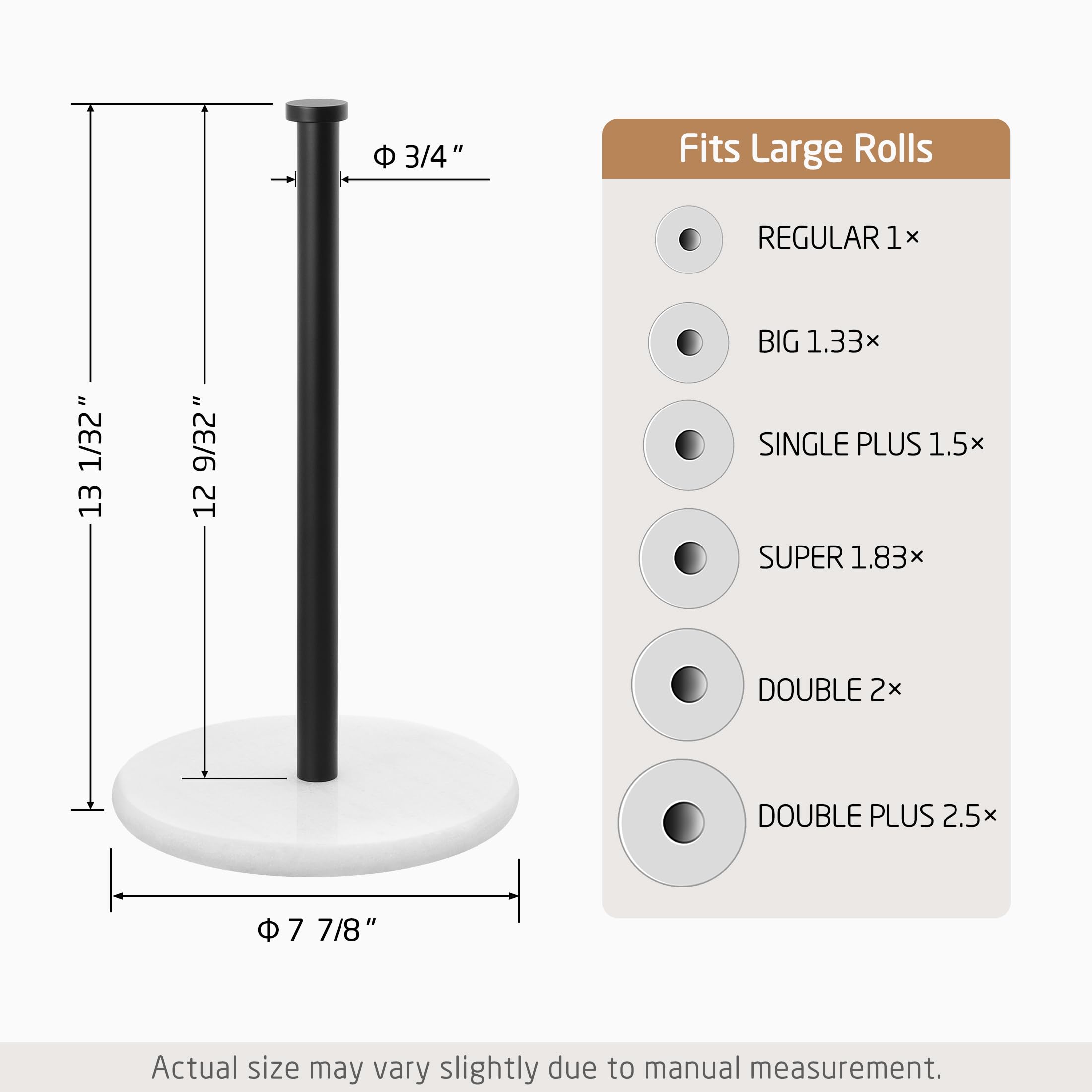 KES Matte Black Paper Towel Holder with Marble Base - Sturdy Standing Kitchen Towel Roll Stand for Standard & Jumbo Size Rolls | Perfect for Countertops, Kitchens, Bathrooms & Office Spaces (KPH100-BK)