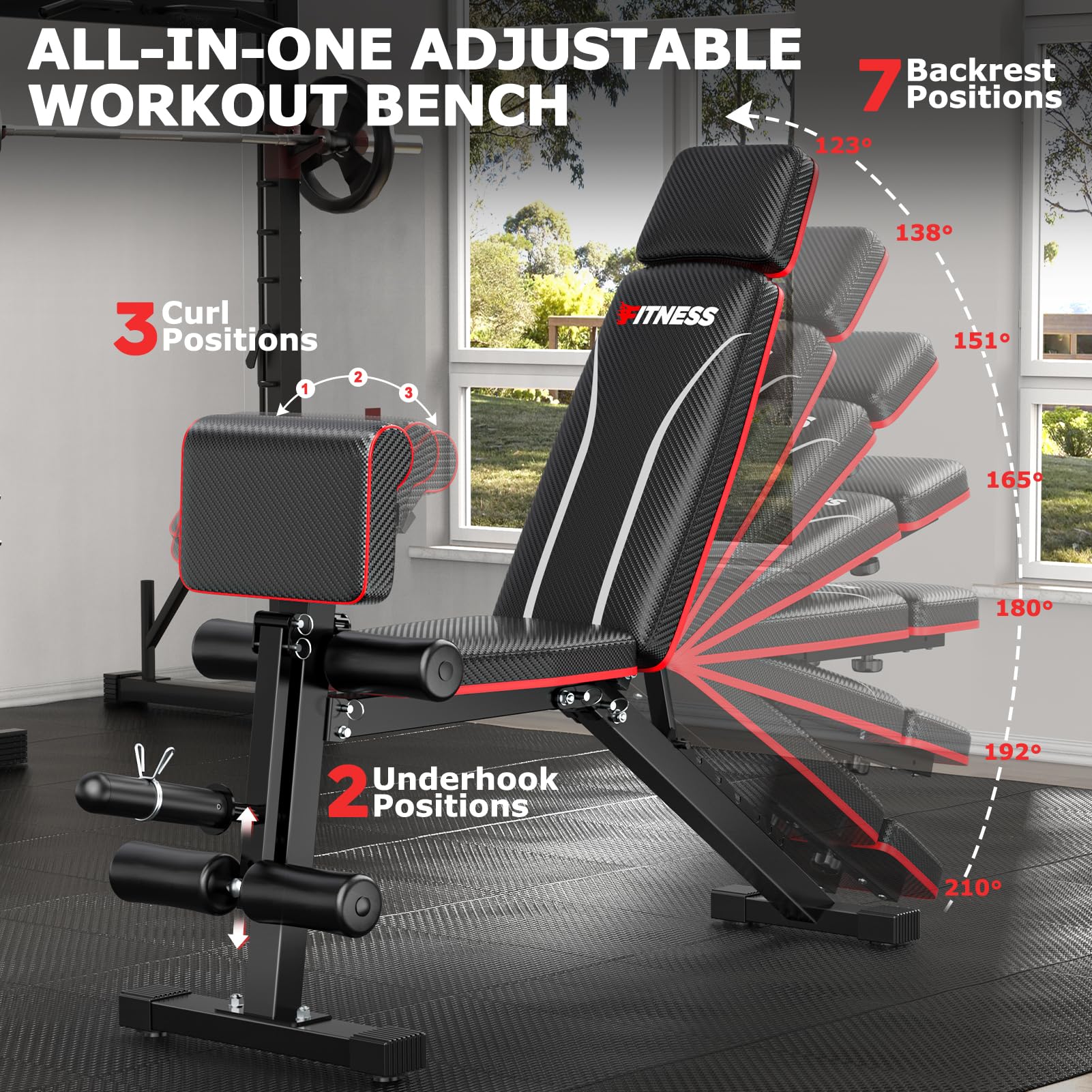 Adjustable Foldable Workout Bench for Home Gym - Strength Training Weight Bench with Leg Extension, Preacher Pad & Headrest - Portable Collapsible Bench Press for Full Body Exercise - Perfect for Home Workouts, Strength Training & Fitness Enthusiasts