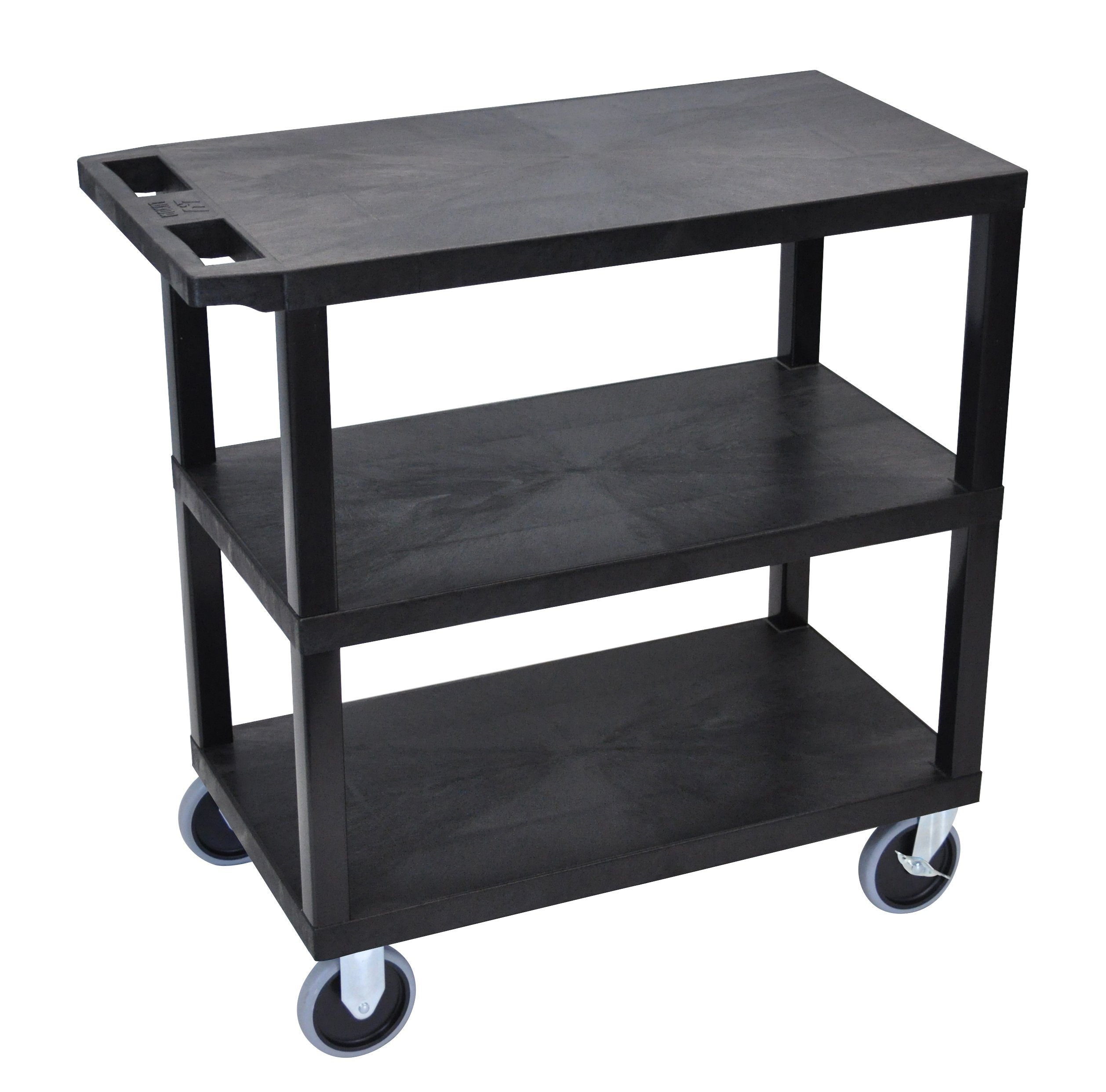 Luxor Black EC222HD B 18x32 Utility Cart with 3 Flat Shelves - Perfect for Kitchen, Office, or Garage Storage and Organization