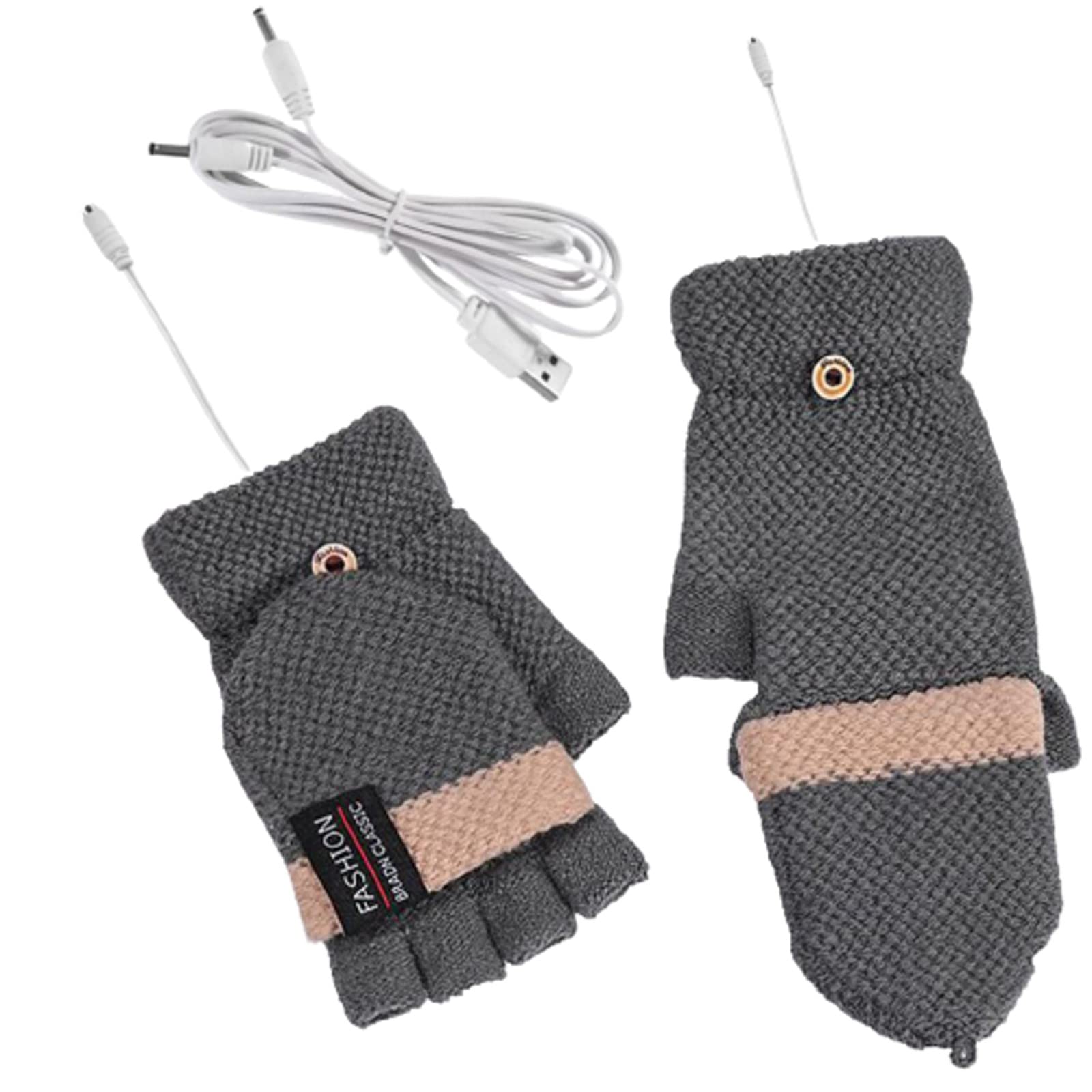USB Heated Fingerless Gloves for Winter - Convertible Knitted Mittens with Warm Touchscreen Capability | Perfect for Computer Typing, Office Work & Outdoor Activities