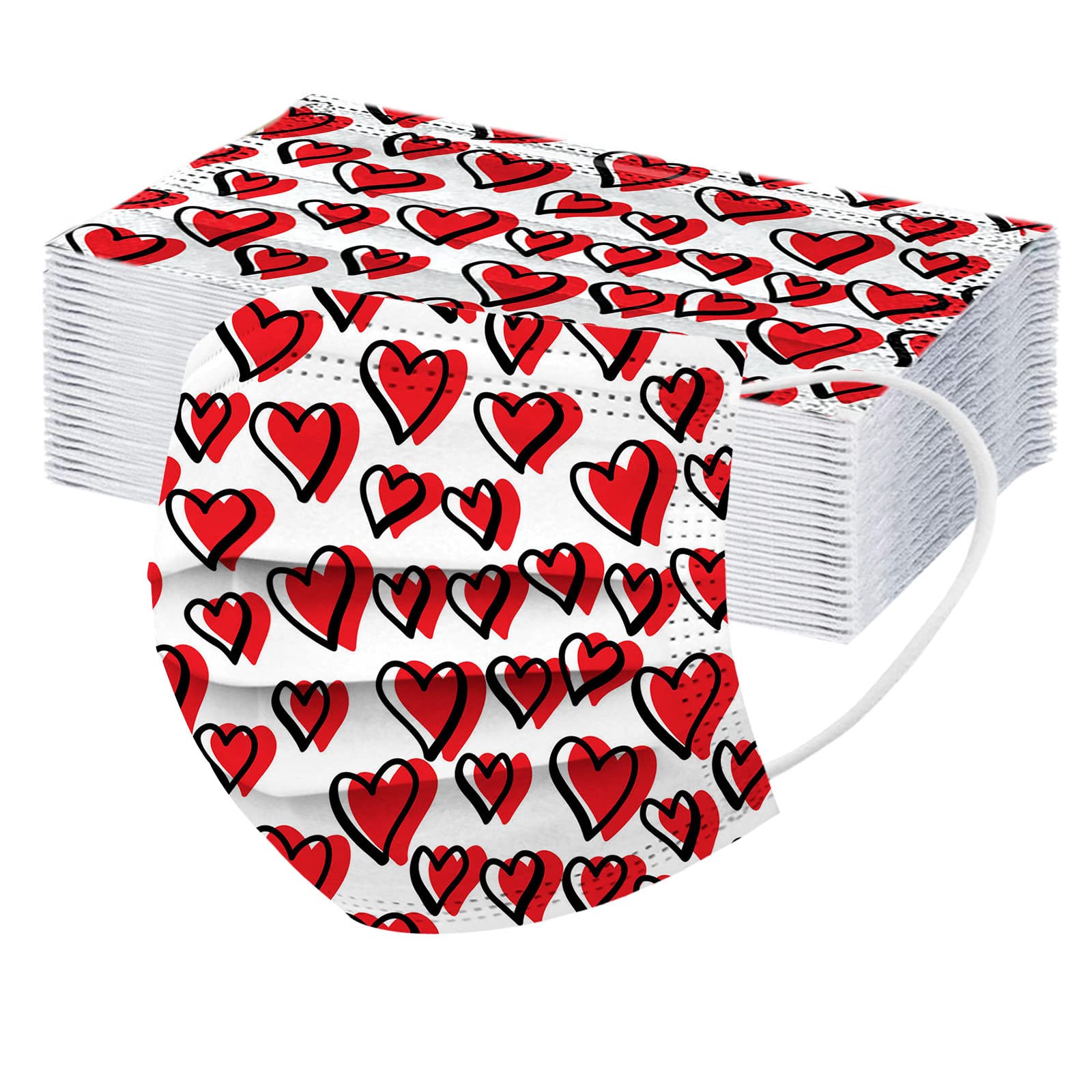 50-Pack Valentine's Day Disposable Face Masks for Adults - Leopard Heart Print Pink Face Coverings for Dating, Parties & Romantic Events - Perfect for Couples, Weddings & Valentine's Celebrations