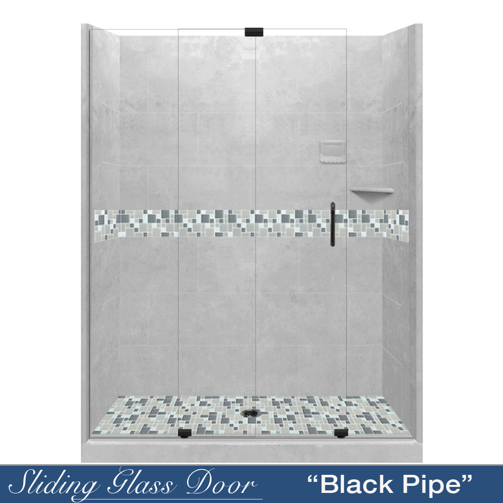 60 Alcove Portland Cement Sistine Stone & Newport Mosaic Accent Tile DIY Shower Remodel Kit - Waterproof Bathroom Wall Tile for Shower Surround, Backsplash, and Flooring