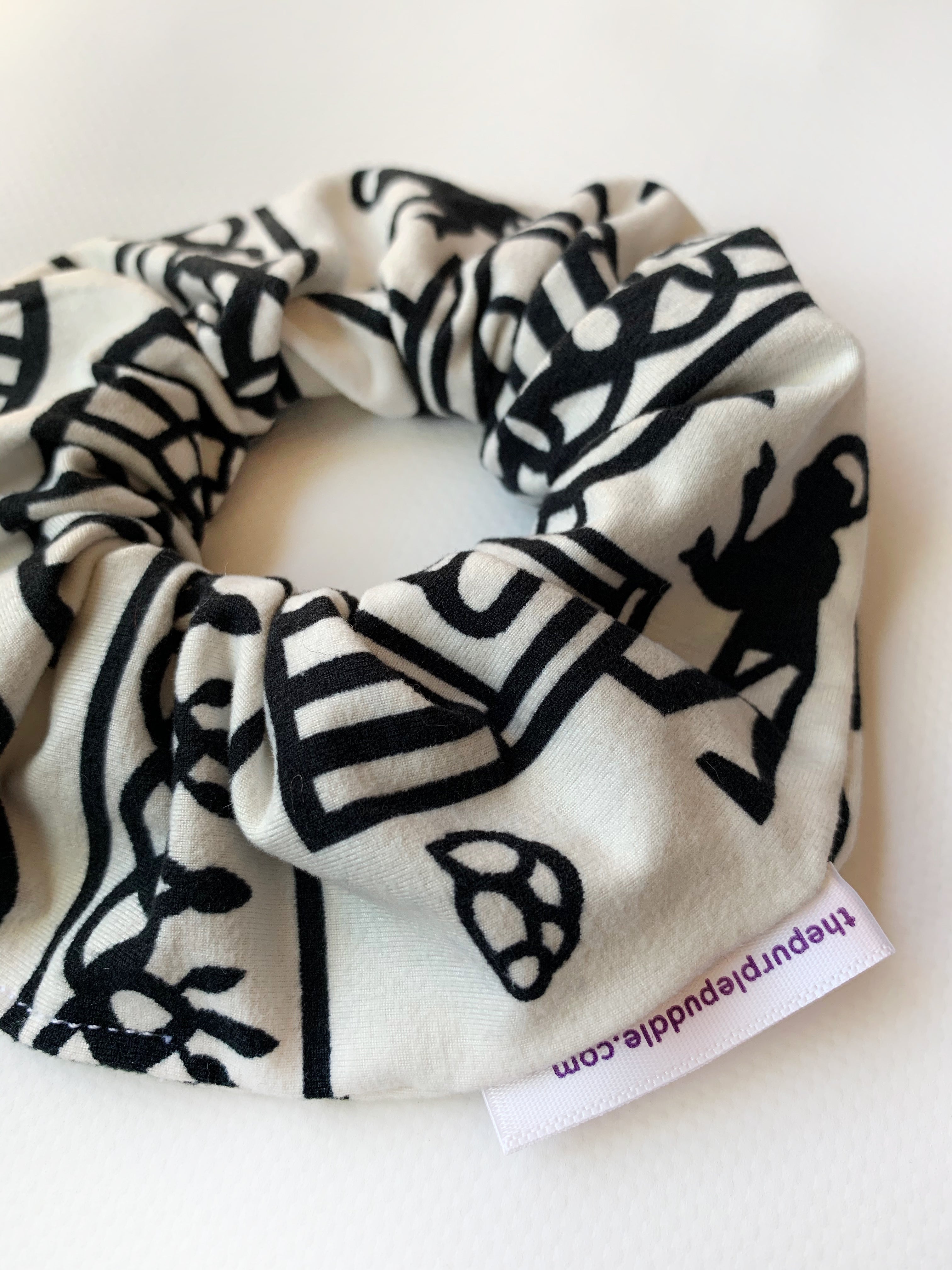 Black Hieroglyphics Scrunchie Hair Tie - Egyptian Style Hair Accessories for Women & Girls - Perfect for Workouts, Yoga, and Everyday Use