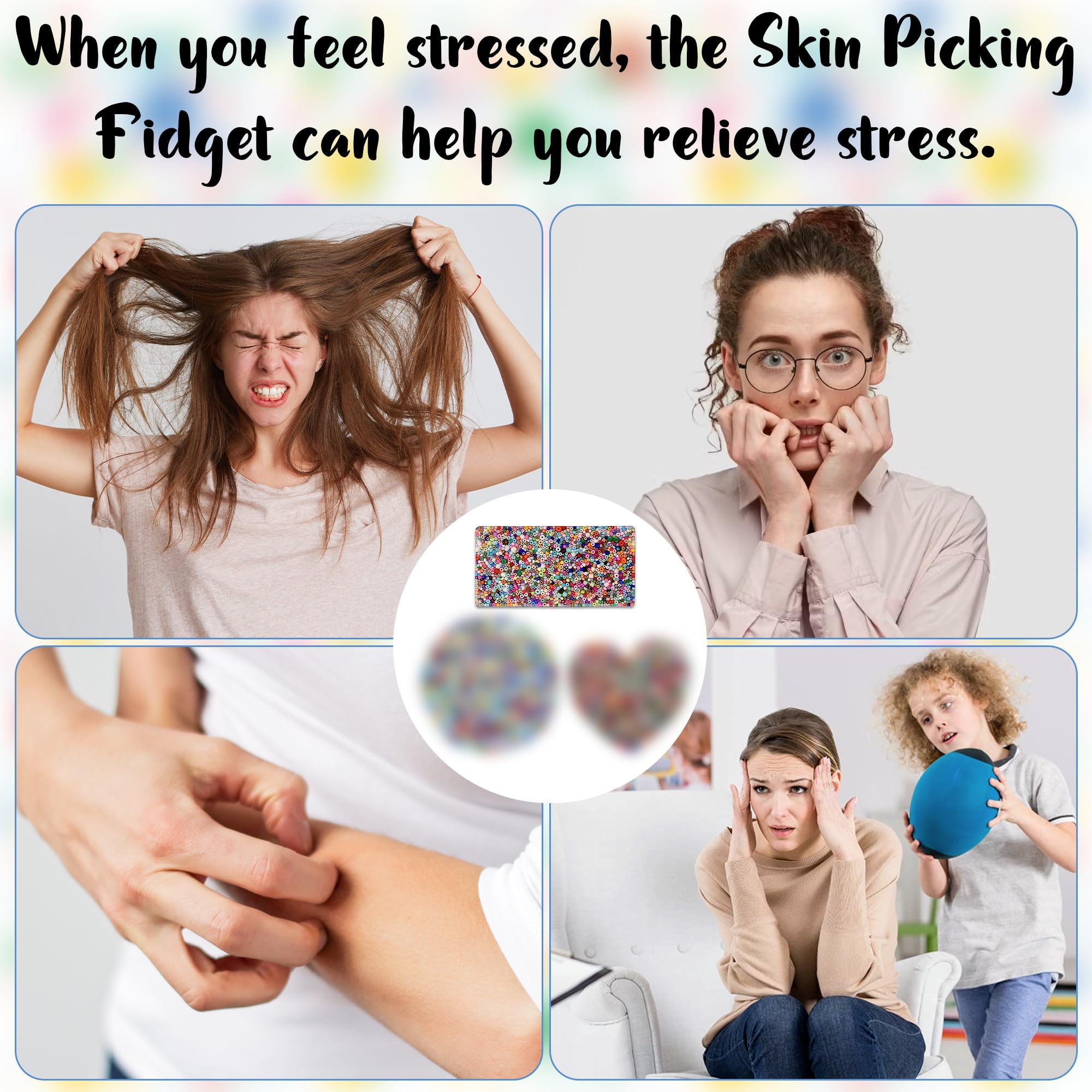 **4Pcs Silicone Skin Picking Fidget Toys Set (Rectangle, Circle, Heart) with Plastic Transparent Box - Anxiety & Stress Relief Toys for Adults & Teens - Perfect for Office, Travel, and Relaxation**