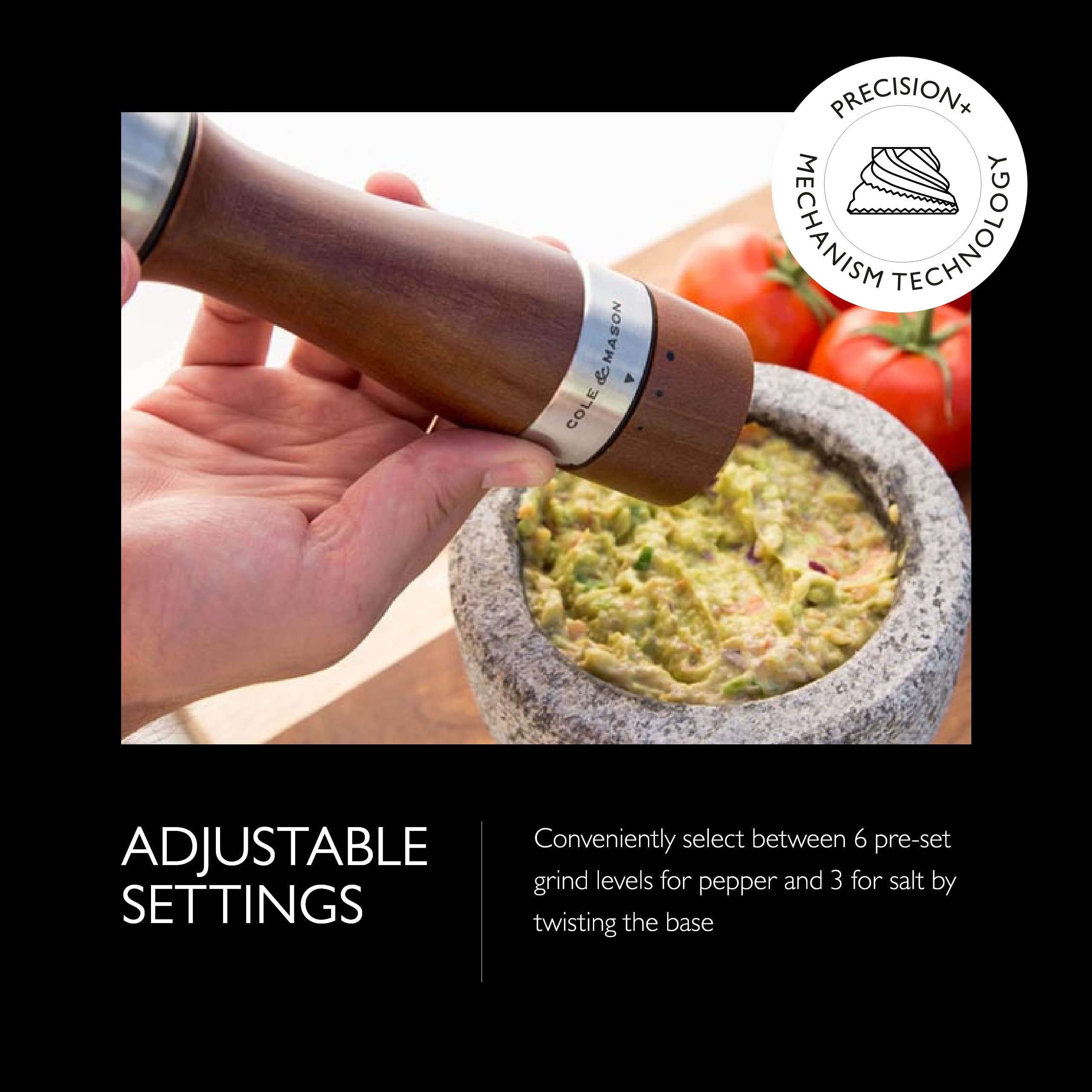 COLE & MASON Oldbury Wooden Salt and Pepper Grinder Set - Premium Adjustable Gourmet Mills with Precision Mechanism, Includes Gift Box & Sea Salt & Peppercorns - Perfect for Kitchen, Dining Table & Gift Giving