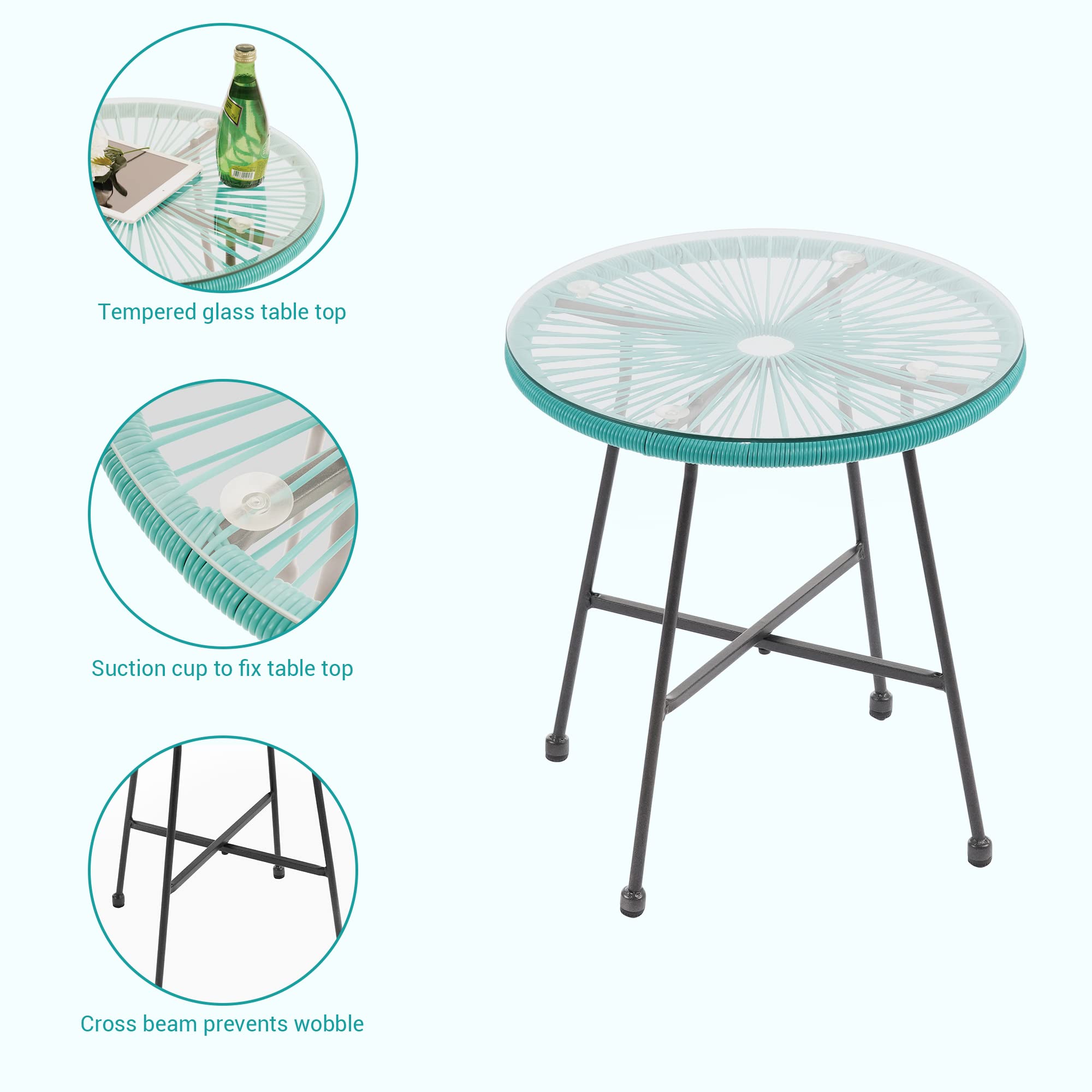 3-Piece Acapulco Patio Furniture Set with Glass Top Table & 2 Chairs - Indoor/Outdoor Seating in Lake Blue - Perfect for Poolside, Garden, and Backyard Relaxation