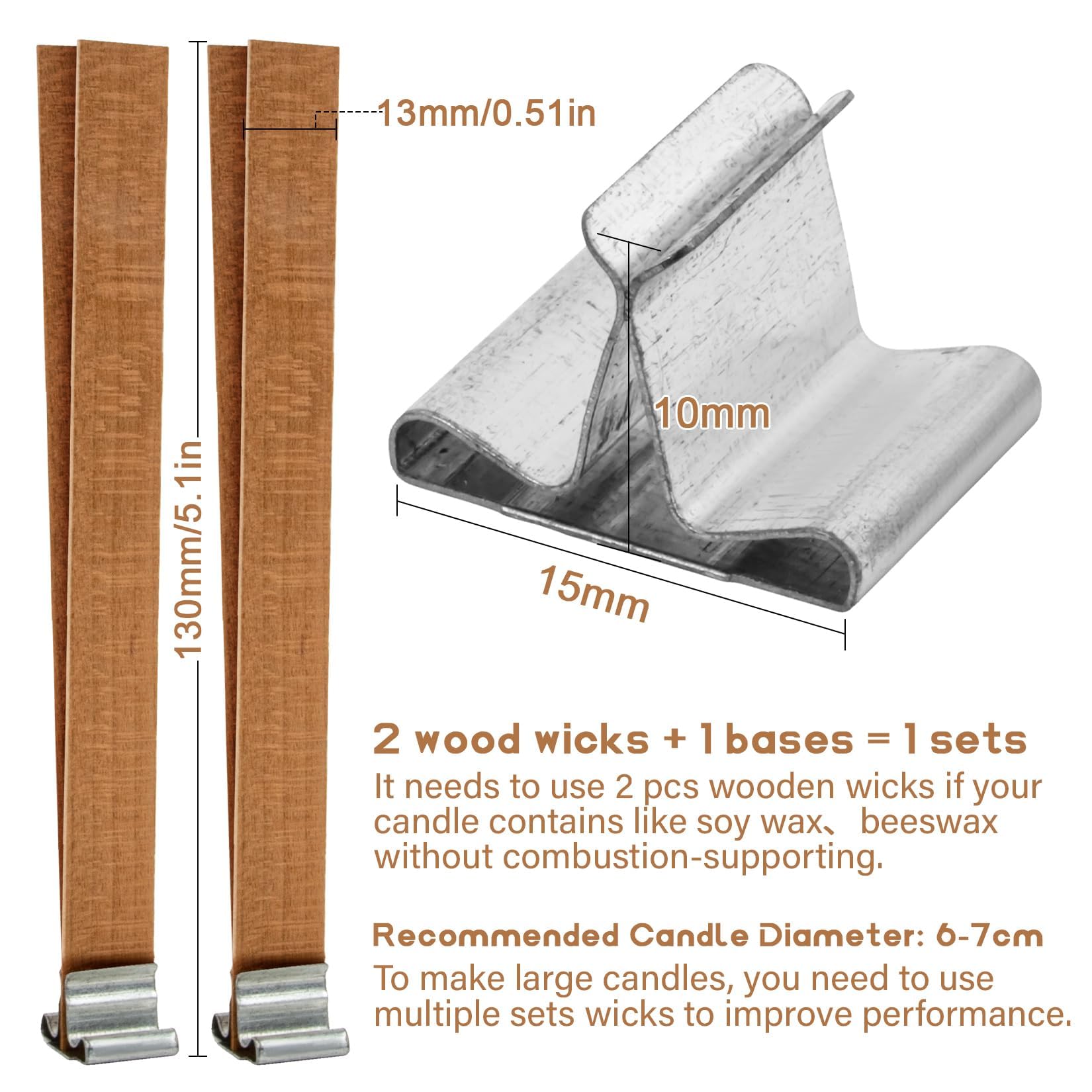 100 Natural Wood Wicks for Candle Making - Smokeless Crackling Wooden Candle Wicks for Soy Wax, Paraffin Wax & Beeswax - Perfect for DIY Candles, Home Decor & Relaxation (50 Sets)