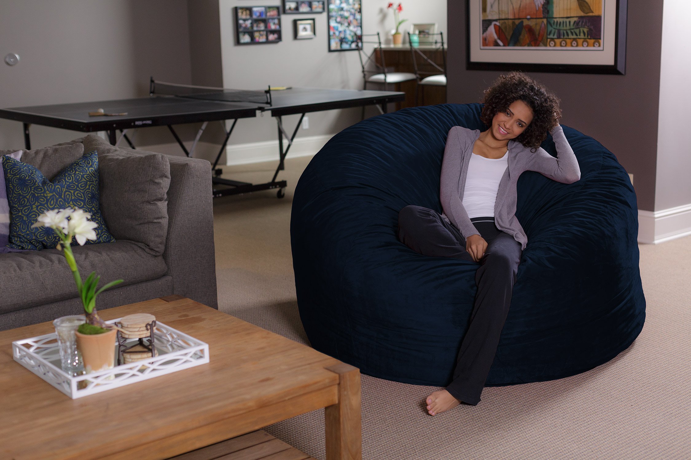 Ultra Soft Sofa Sack Bean Bag Chair with Memory Foam & Microsuede Cover - 6ft Plush Foam Filled Furniture for Dorm Room, Living Room & Bedroom - Navy Blue Comfort Seating for Relaxing, Gaming & Lounging