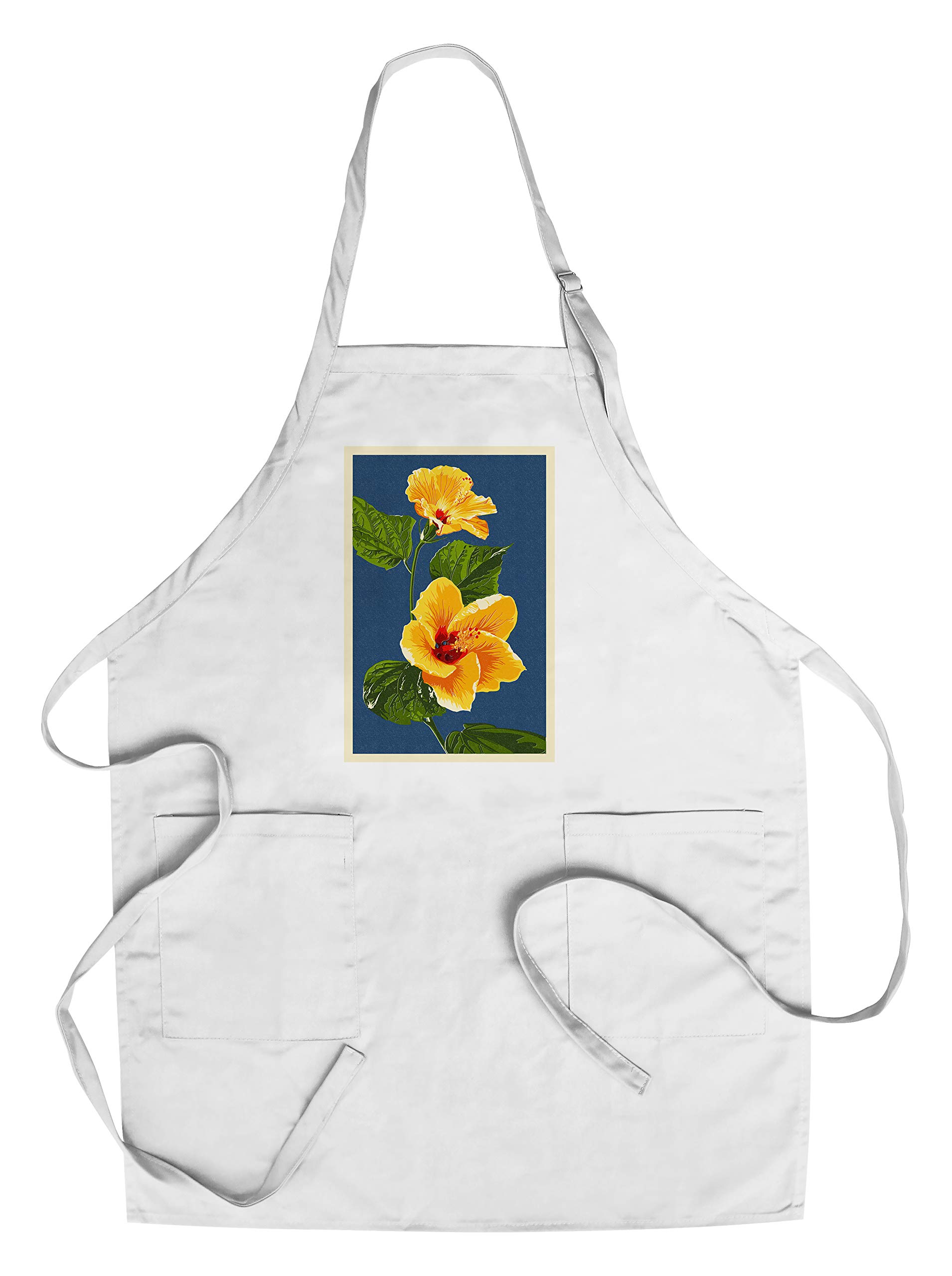 Yellow Hibiscus Letterpress Cotton Canvas Apron - Unisex Kitchen Cooking Baking Grilling Apron with Pockets - Perfect for Chefs, BBQ Enthusiasts & Home Bakers