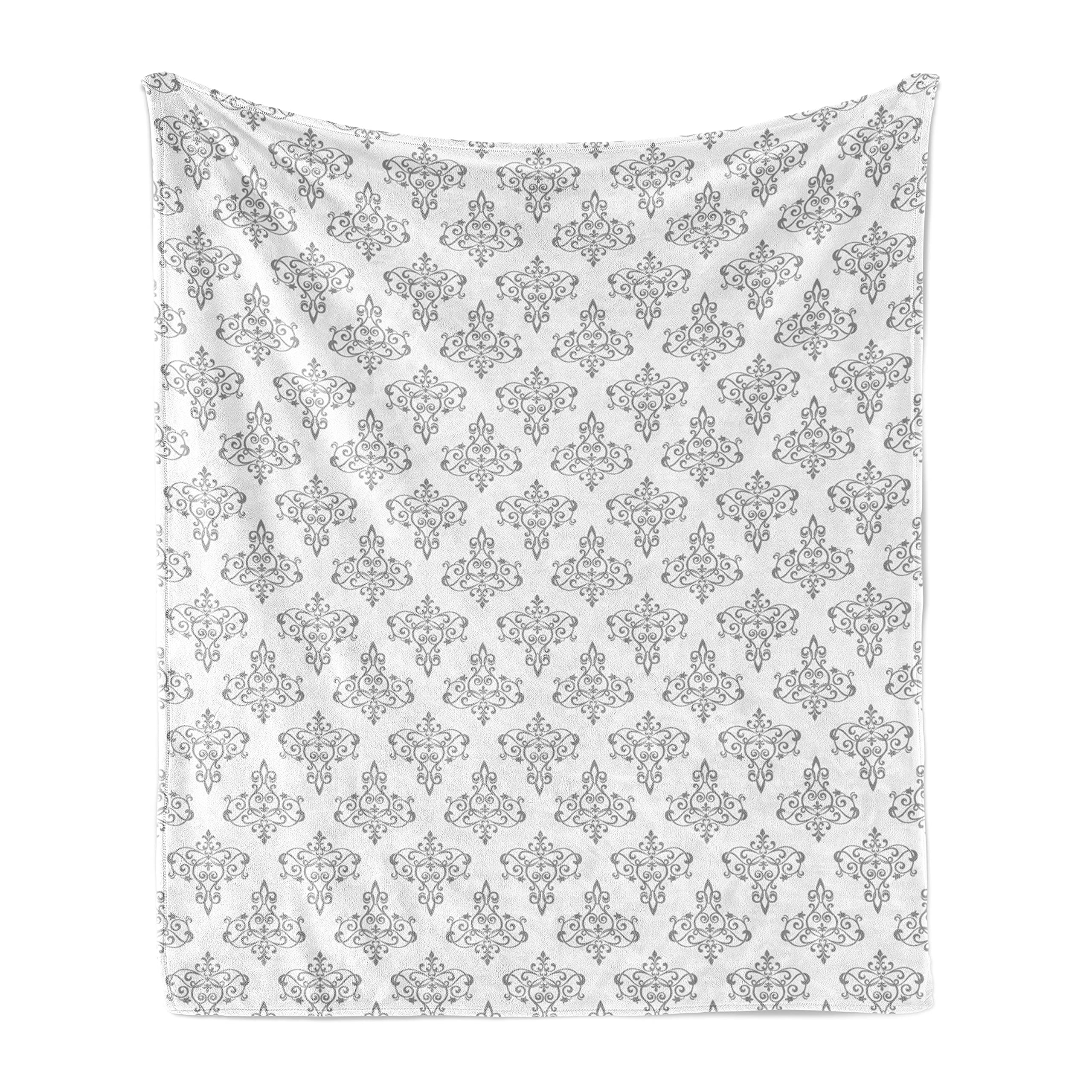 Ambesonne Abstract Throw Blanket - Modern Chandelier Damask Pattern Fleece Blanket, Soft Flannel Couch Cover 70x90 Inches, White & Pale Grey - Perfect for Living Room Decor, Bedroom Accent & Cozy Winter Nights