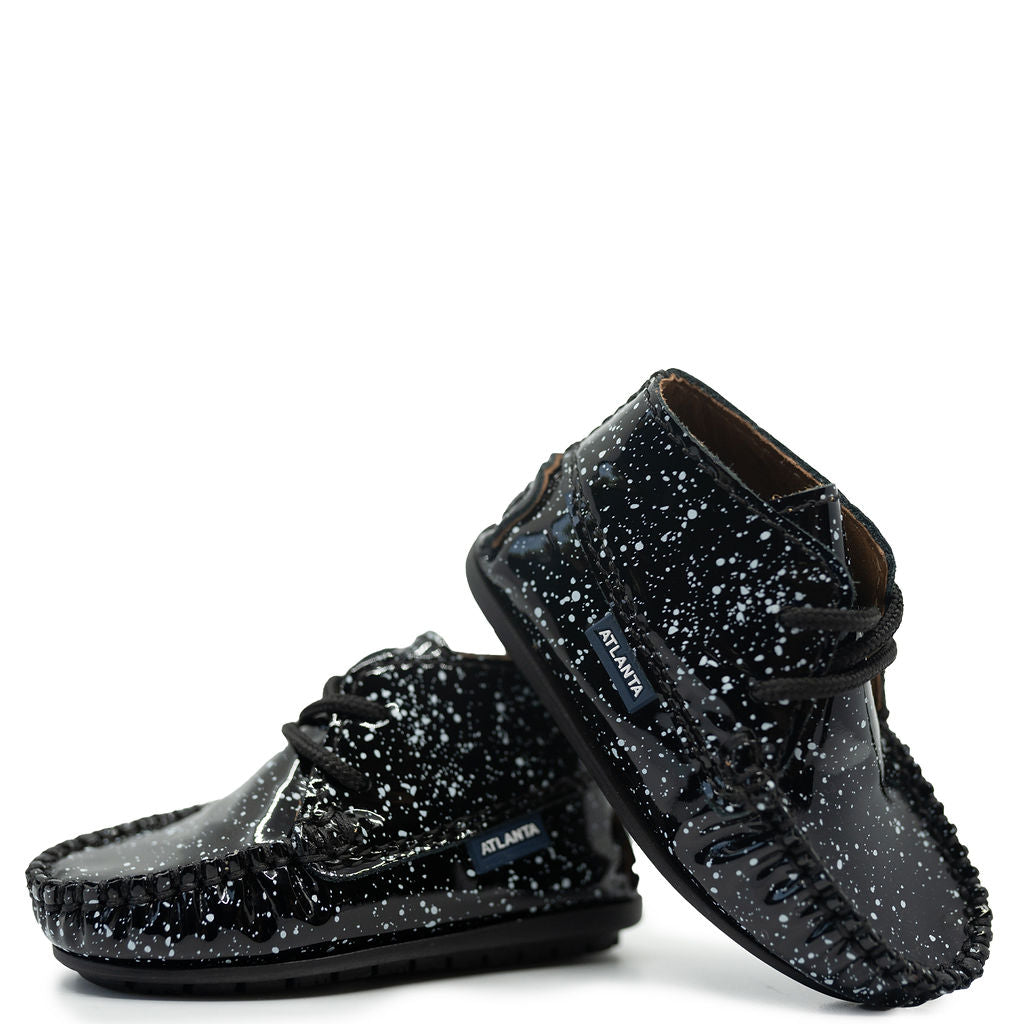 Black Patent Leather Baby Moccasins - Waterproof & Non-Slip Infant Booties for Boys & Girls - Perfect for First Walkers, Outdoor Play & Special Occasions