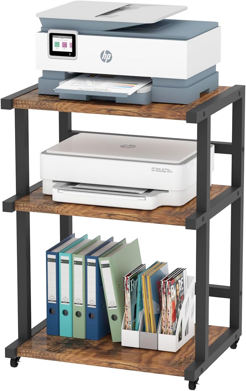 3-Tier Heavy Duty Mobile Printer Stand with Wheels & Storage Shelf - 20.47
