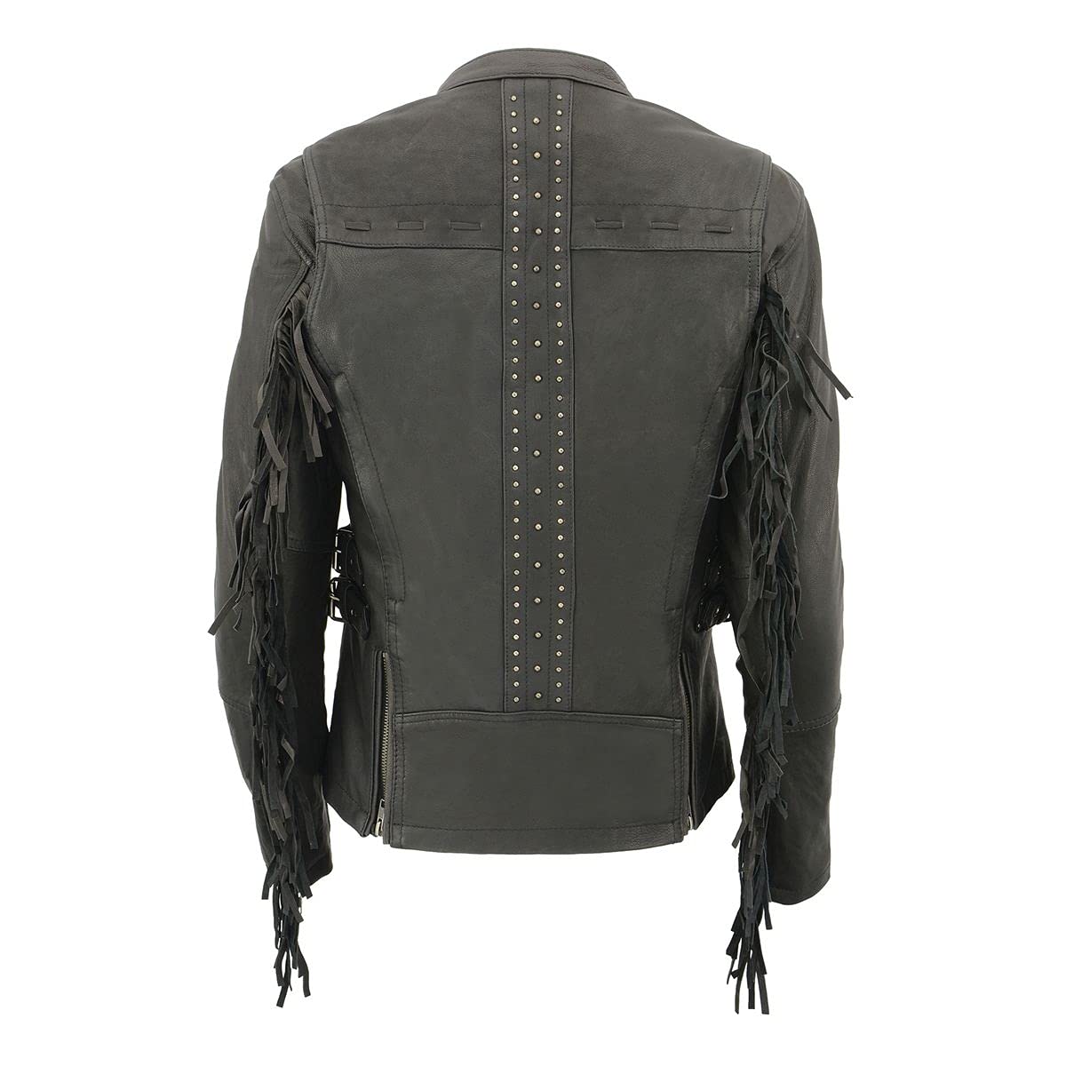 Milwaukee Leather MLL2565 Women's Black Fringed Lightweight Leather Racer Motorcycle Jacket - Stylish & Comfortable for Riding & Casual Wear