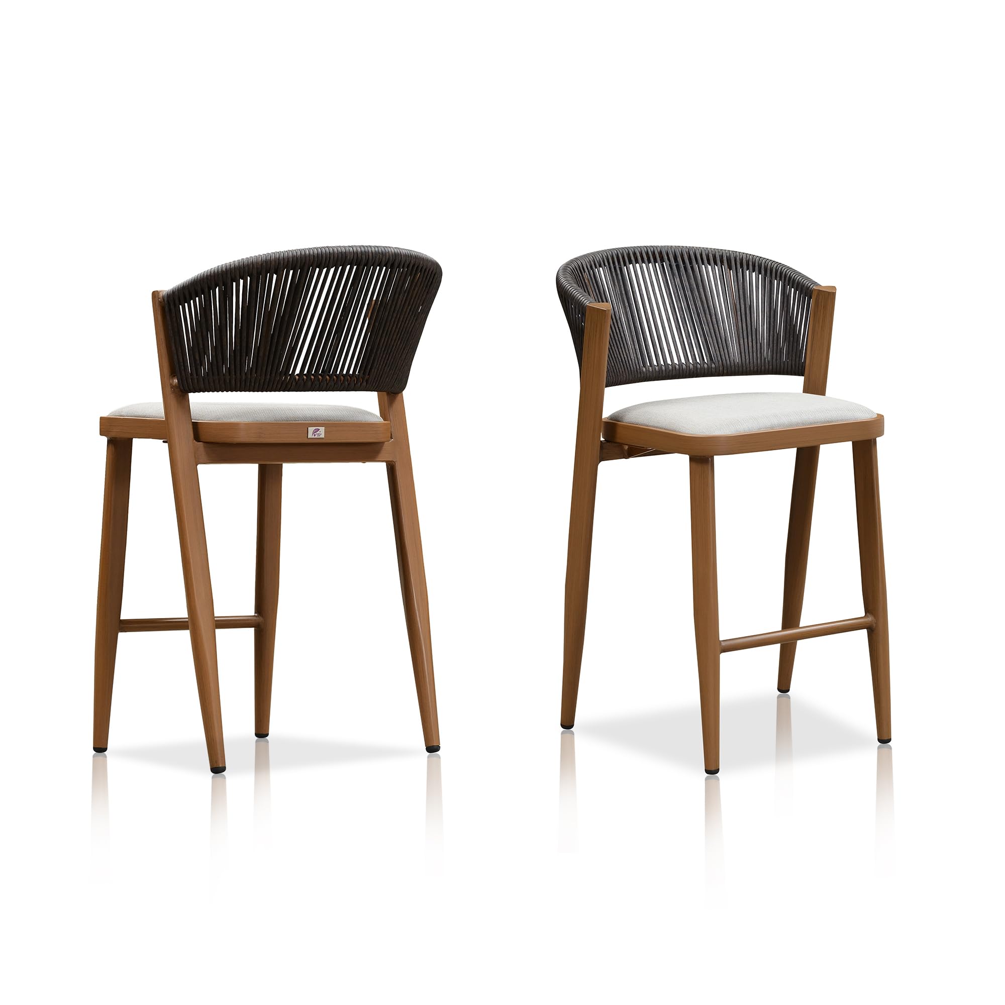 PURPLE LEAF 2-Pack Brown Woven Rattan Counter Height Bar Stools - Outdoor & Kitchen Barstools for Patio, Dining Room & Breakfast Nook