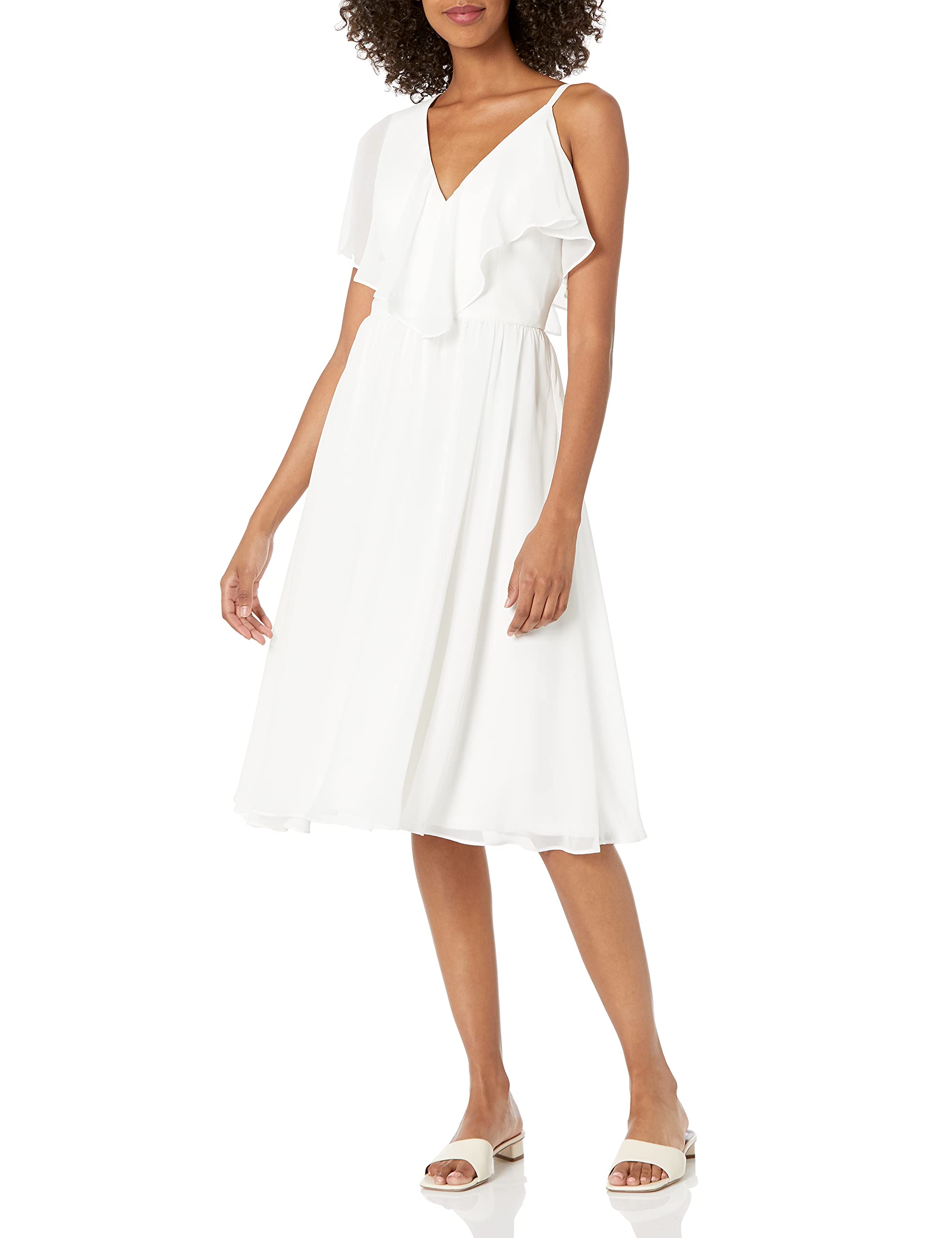 Dress the Population Women's Claudia Sleeveless Ruffle Fit & Flare Midi Dress - Elegant Cocktail Party & Summer Wedding Guest Dress