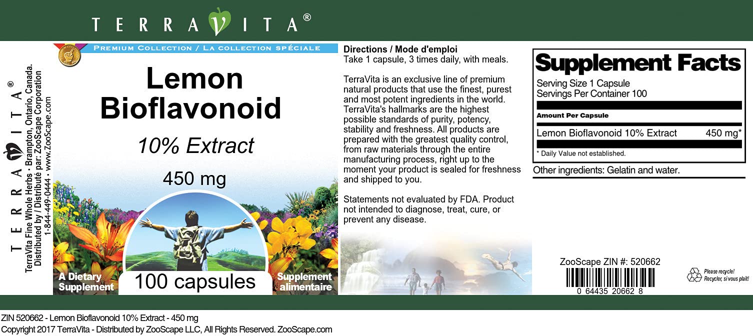 Lemon Bioflavonoid 10% - 450mg (100 Capsules) - 3 Pack | Immune Support & Antioxidant Supplement | Daily Wellness, Cold Season Protection, Allergy Relief