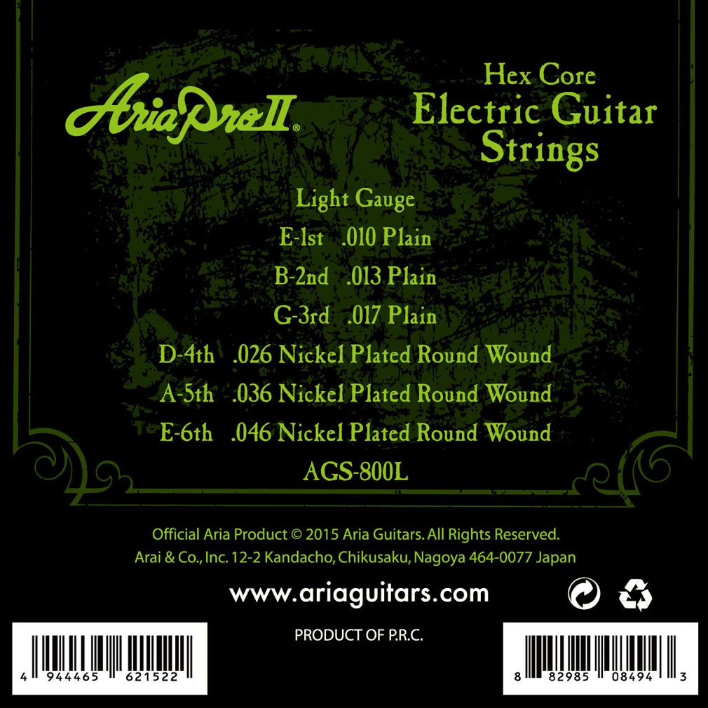 Aria 2 A1410 Electric Guitar Strings Set (010-046 Gauge) - Premium Nickel Wound Strings for Rock, Blues & Studio Recording