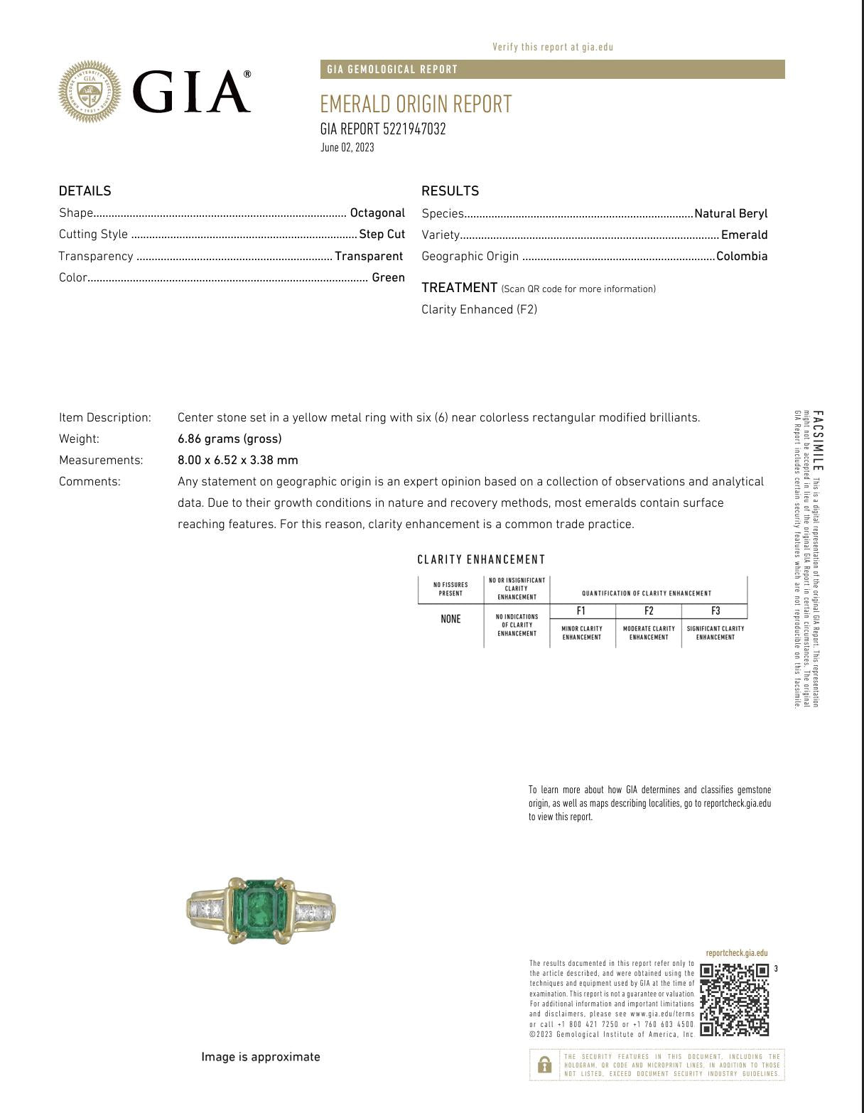 Vintage French 1.25 Carat GIA Certified Colombian Emerald & Diamond 18K Yellow Gold Engagement Ring - Perfect for Weddings, Anniversaries & Special Occasions