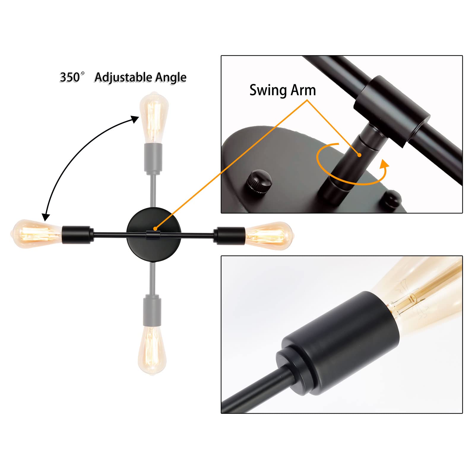 Modern Industrial 2-Light Black Bathroom Vanity Light Fixtures with On/Off Switch Cord - Plug in Wall Sconce Set of 2 for Living Room, Bathroom, Farmhouse, Dining Room - Perfect for Ambient Lighting and Home Decor