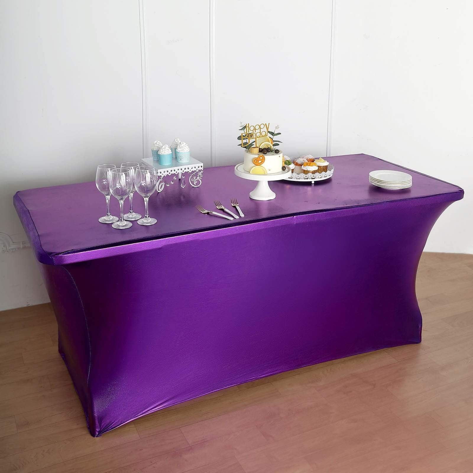 6 ft Fitted Spandex Tablecloth - Stretchable Metallic Table Cover for Parties, Weddings & Events - Elegant Dining & Buffet Table Decor