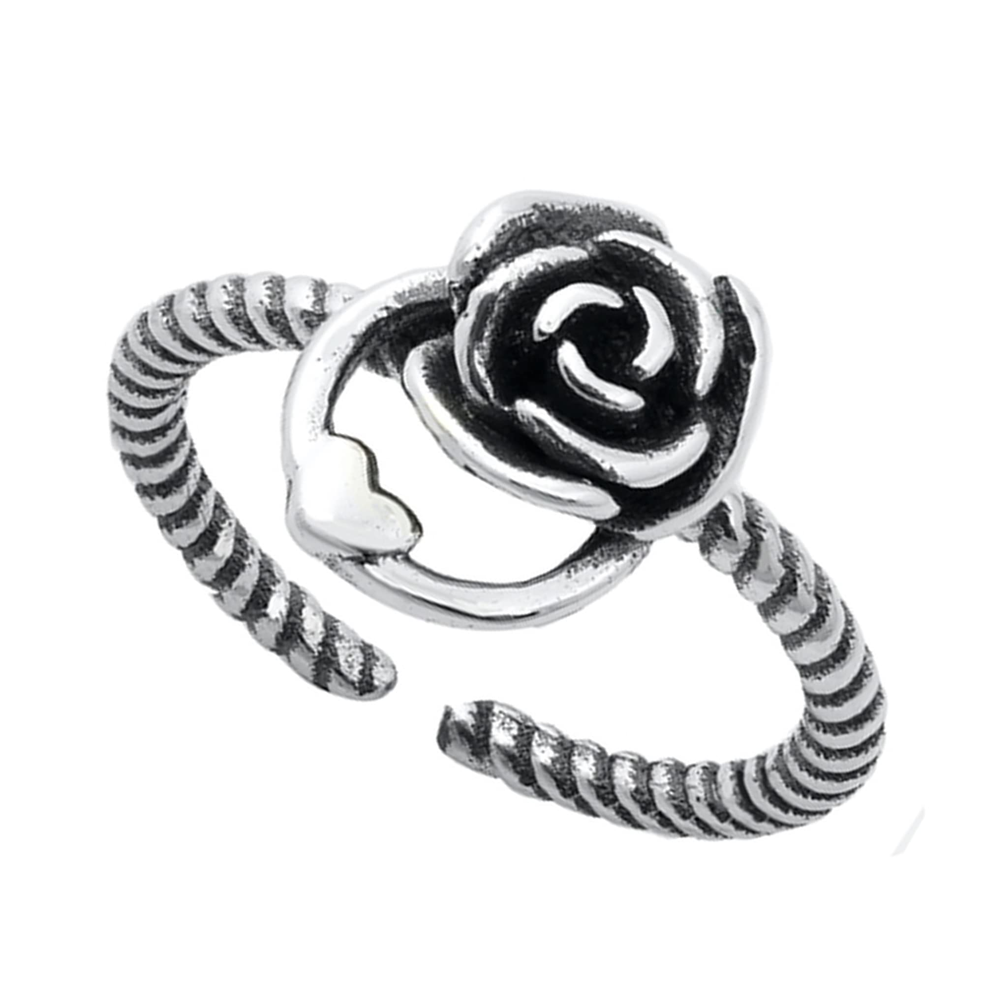 925 Sterling Silver Oxidized Rose & Heart Adjustable Toe Rings for Women - Boho Chic Foot Jewelry - Perfect for Beach, Summer & Pedicure Days