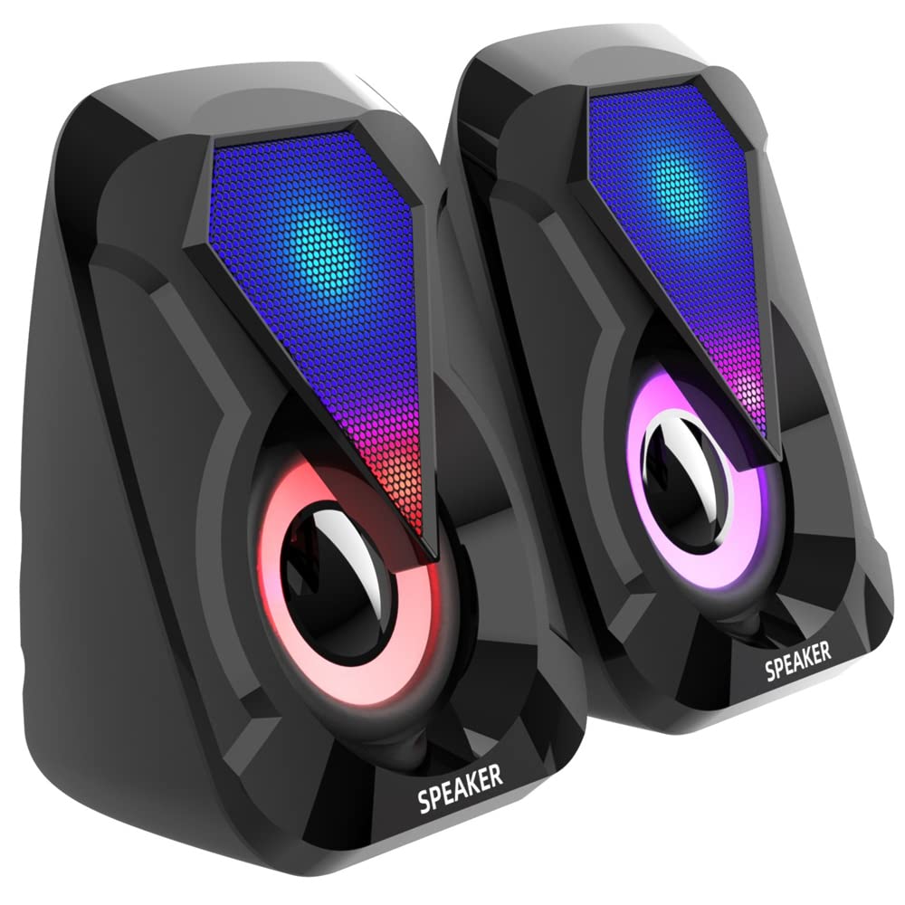 Bakemoro Wired Laptop Speakers - Colorful Mini 3D Surround Sound Subwoofer for Gaming, Home Office, and PC Setup