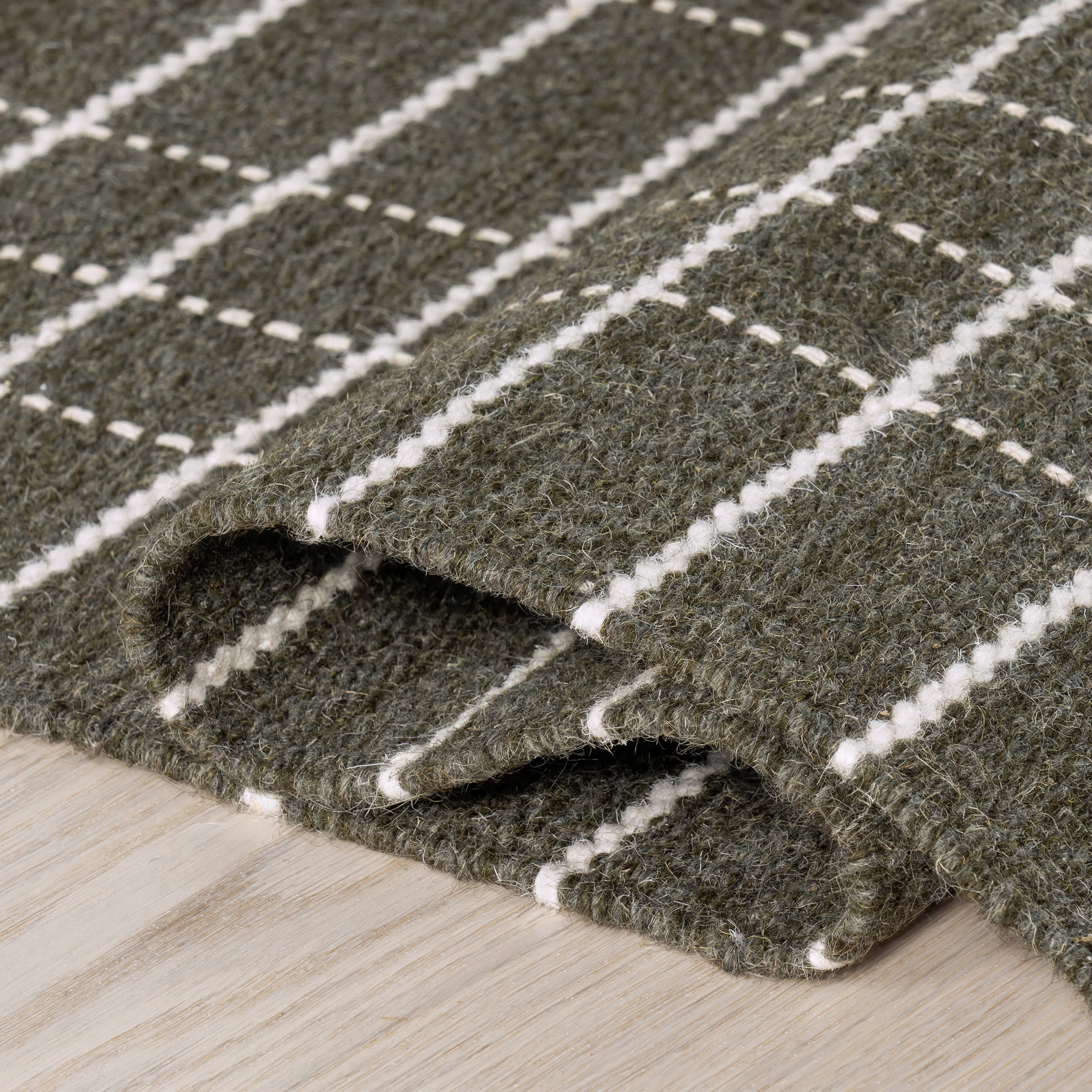 Charlie Plaid Wool Rug - Green Checkered Design for Living Room, Bedroom & Home Decor | Soft & Durable Handmade Area Rug