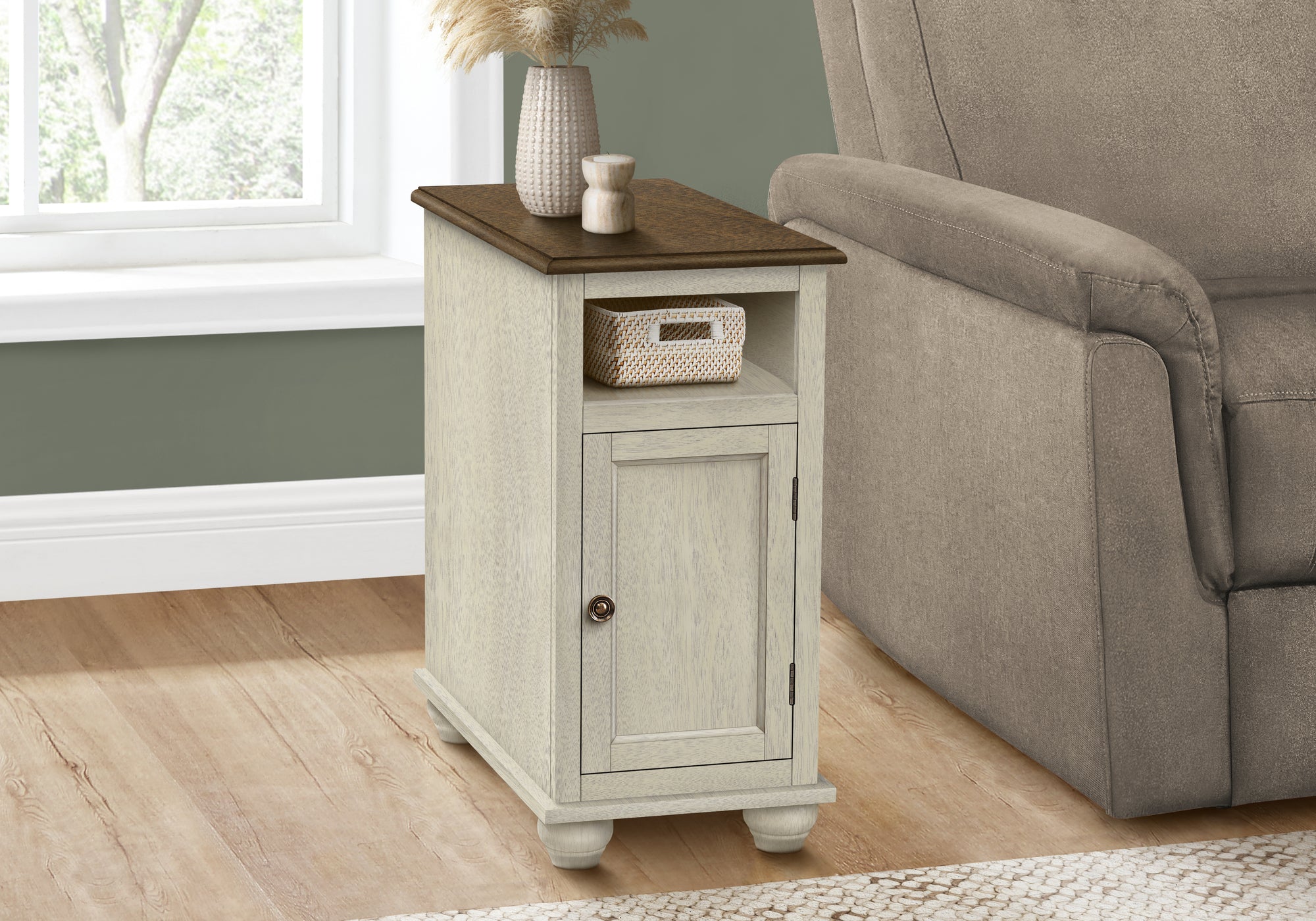 Vintage White and Brown Wooden Accent Table - Small Side Table for Living Room, Bedroom, or Entryway - Perfect for Home Decor and Extra Storage