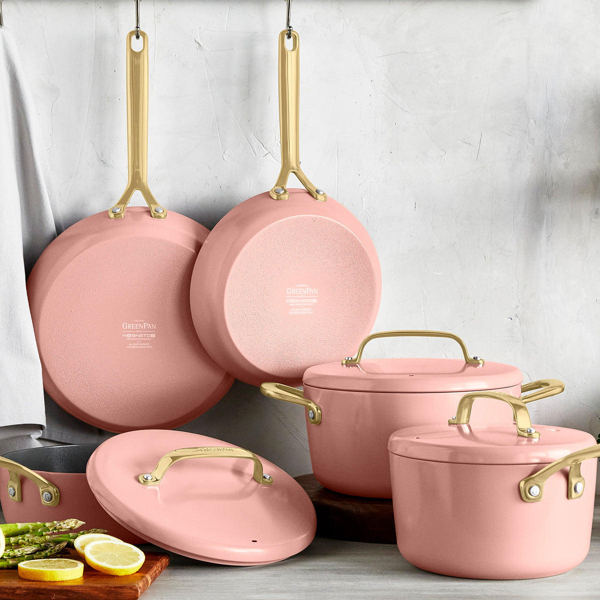 GP5 Colors Ceramic Nonstick 11-Piece Cookware Set with Champagne Handles | Dusty Rose | Healthy Cooking for Family & Entertaining | Oven & Dishwasher Safe
