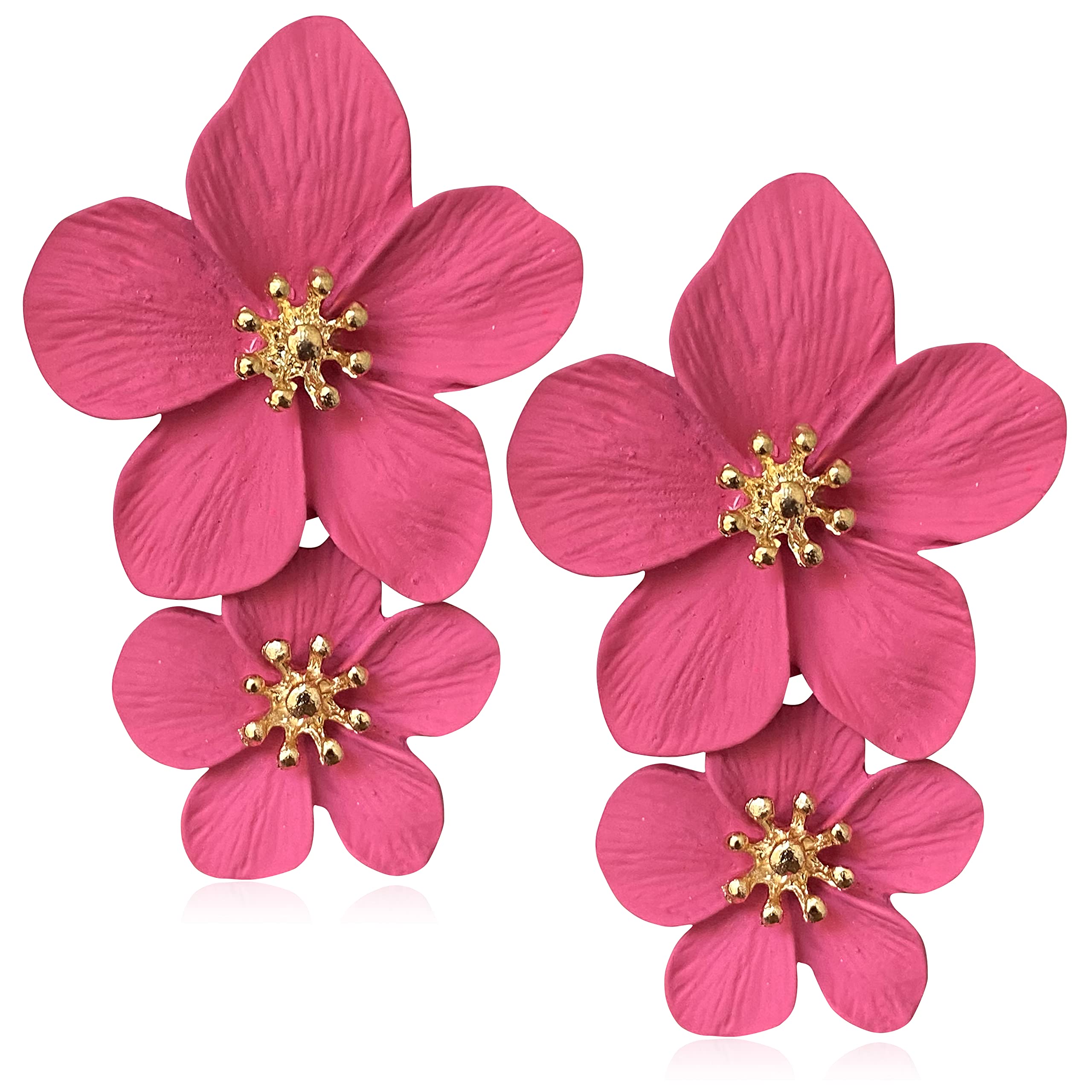 GPASTG Elegant Bohemian Large Metal Double Flower Matte Earrings - Chic Statement Dangle Drop Jewelry for Women - Perfect for Weddings, Parties & Special Occasions - Unique Fashion Gift Idea
