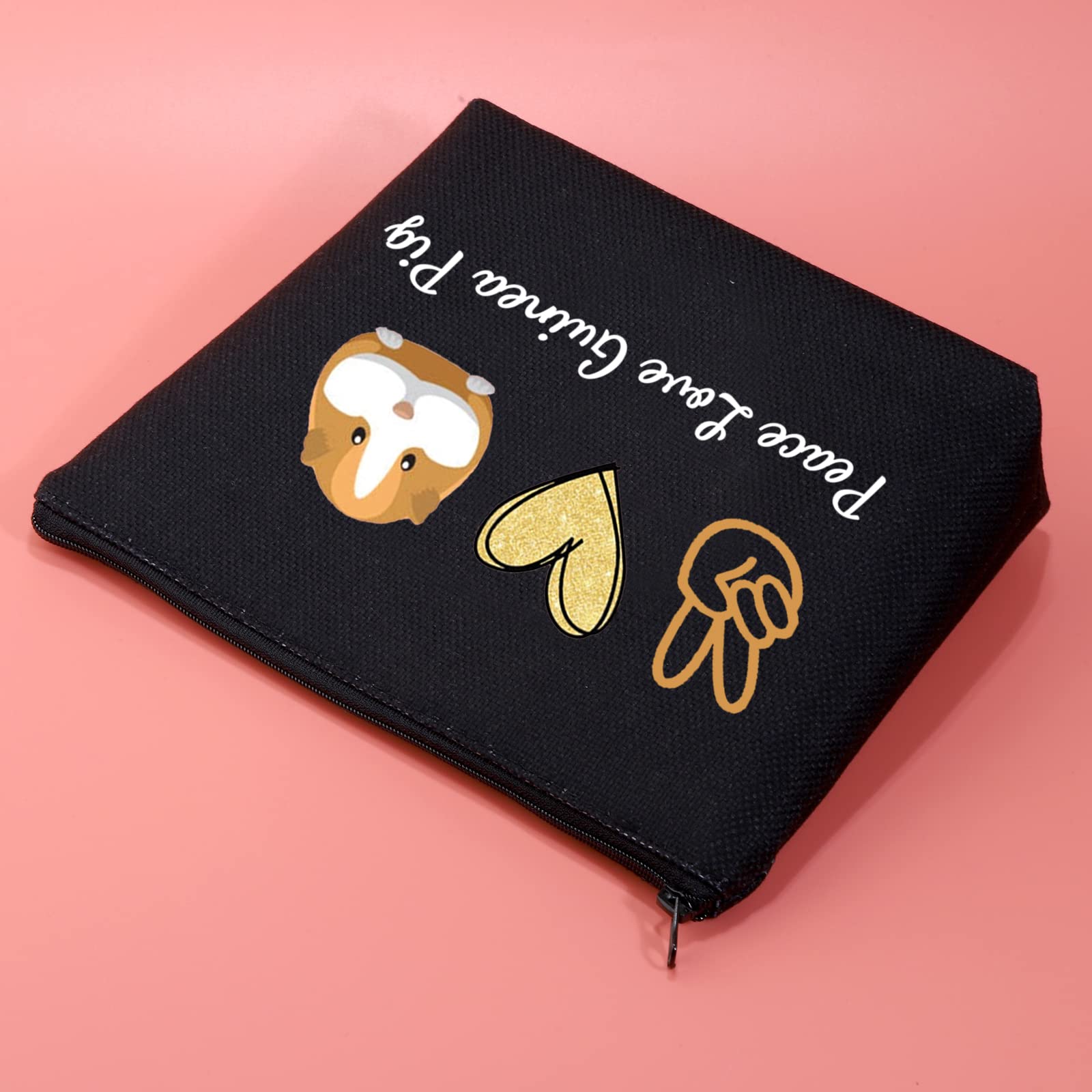 Guinea Pig Makeup Bag with Zipper - Cute Cavy Themed Cosmetic Pouch for Guinea Pig Lovers | Perfect Gift for Pet Owners, Travel & Daily Makeup Storage (Black)