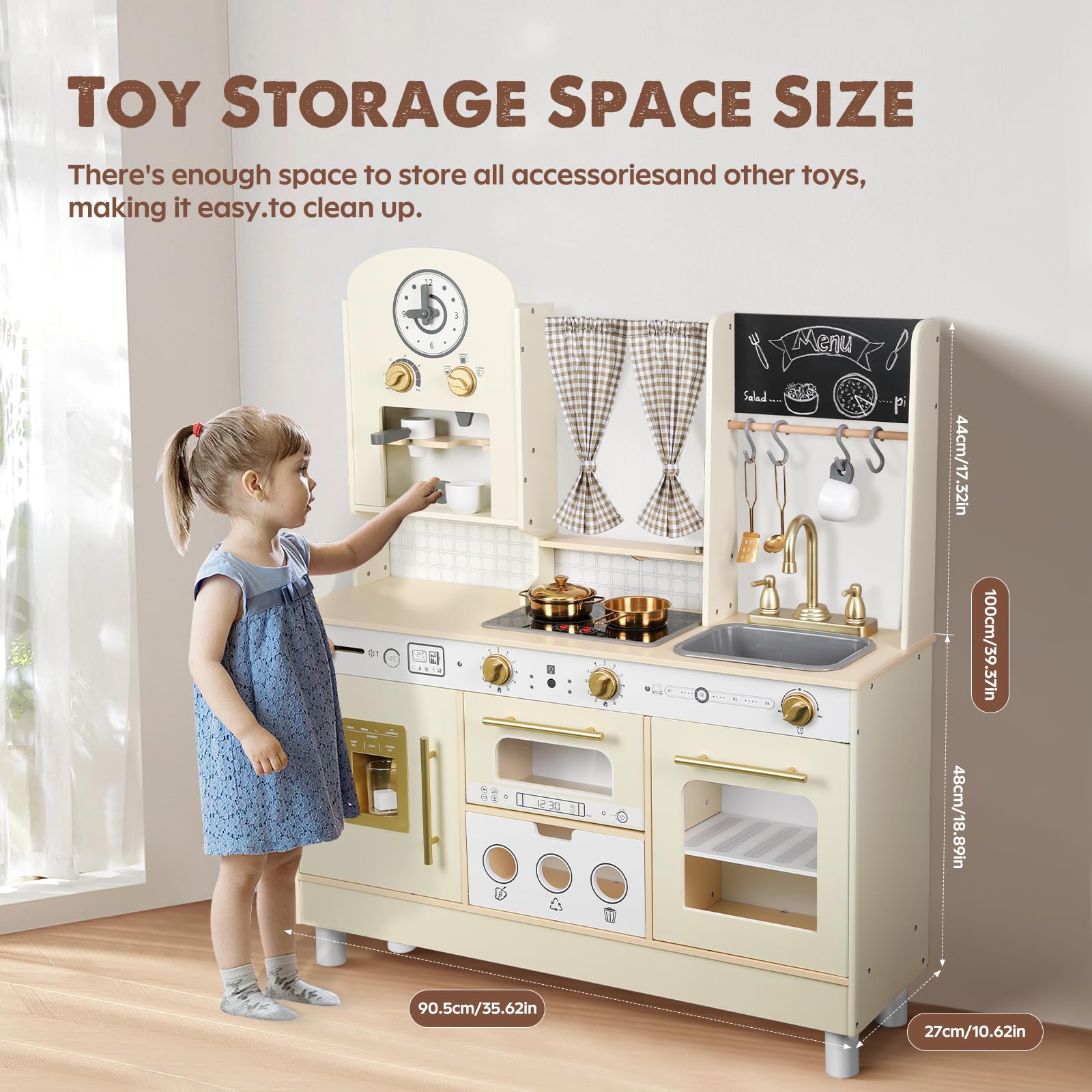 **Wooden Play Kitchen Set for Kids - Adjustable Height with Kitchen Accessories - Pretend Play Toy Gift for Toddlers & Children Ages 3-8 - Perfect for Home, Preschool & Role-Playing Fun (White)**