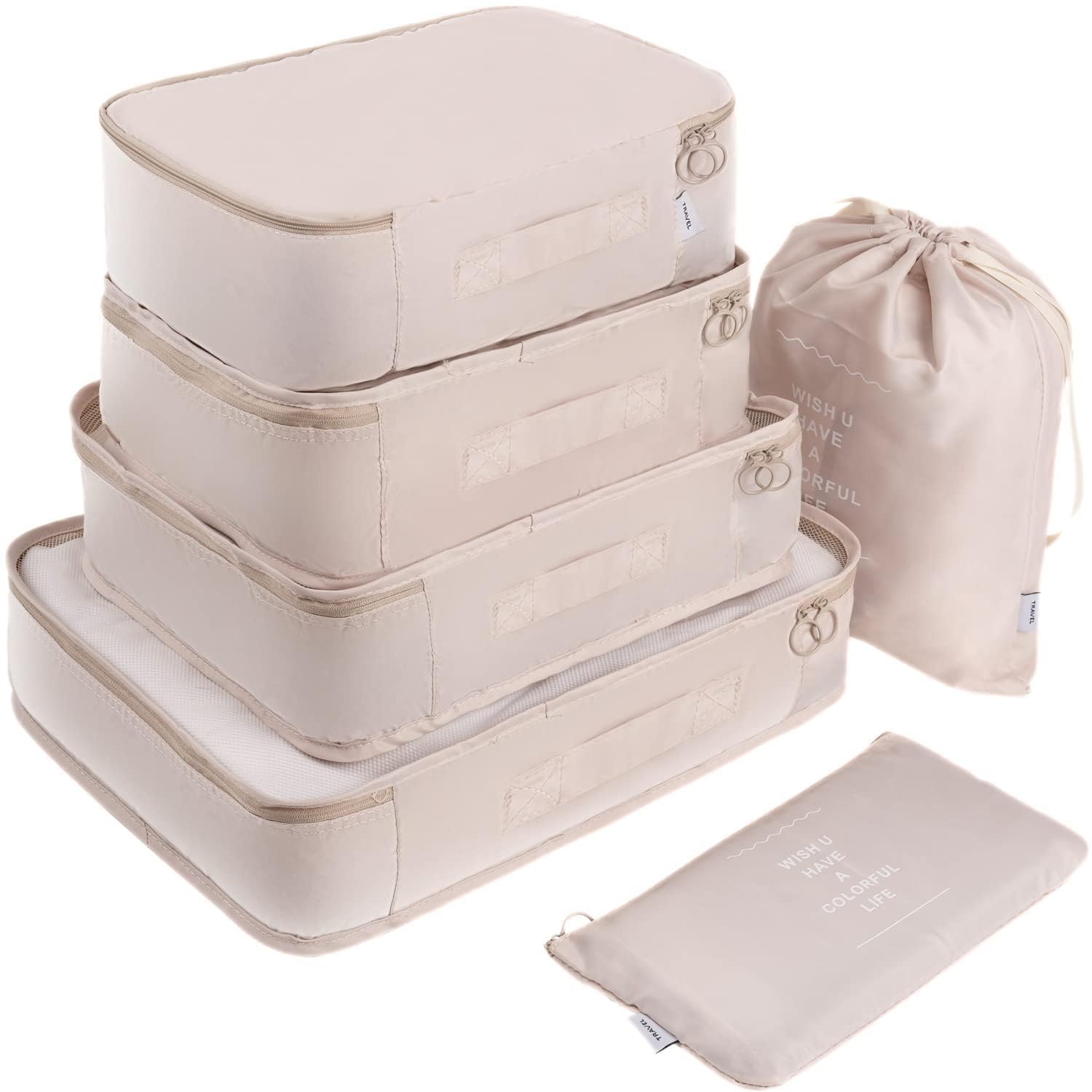 Adwaita 6-Piece Packing Cubes Set - Premium Travel Luggage Organizers for Suitcases & Backpacks (Ivory) | Perfect for Business Trips, Vacations & Weekend Getaways