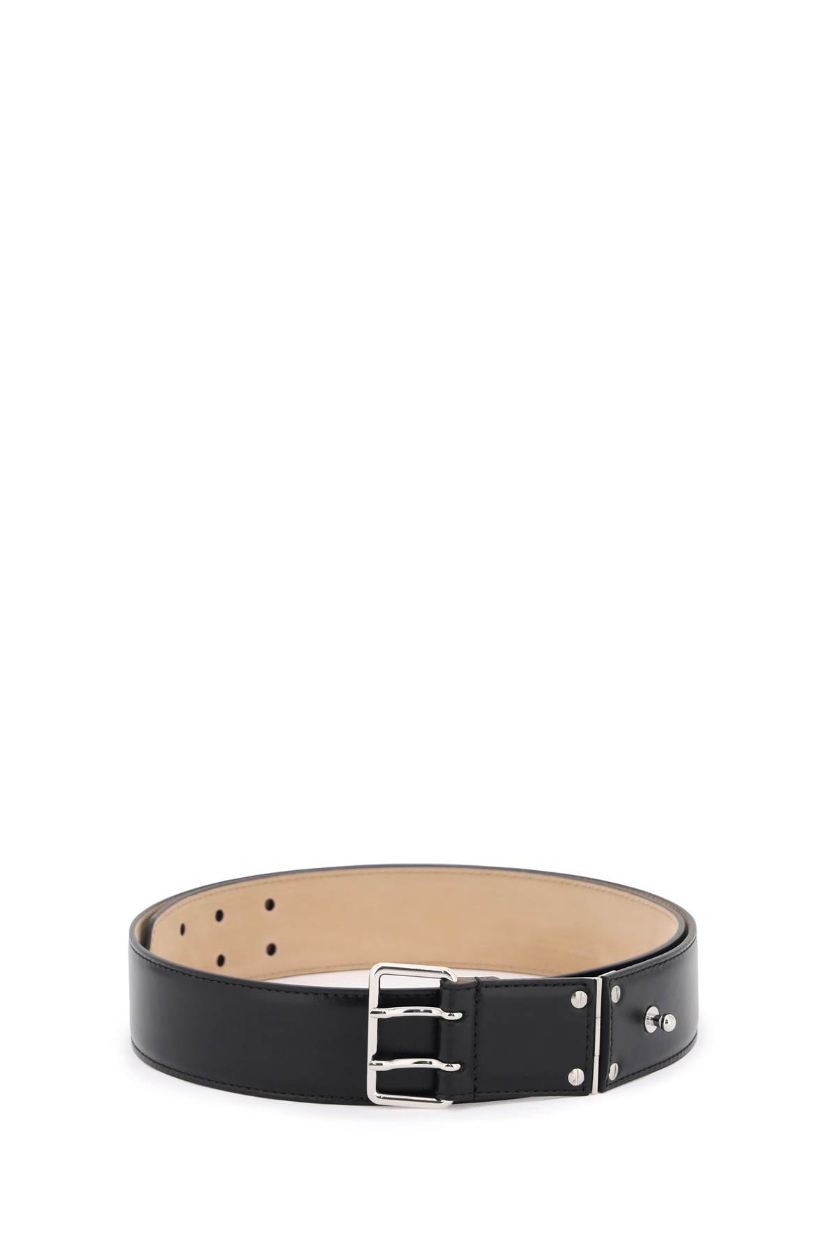 Alexander McQueen Military Style Leather Belt for Men - Classic Black & Silver Buckle Design - Perfect for Casual, Office & Formal Outfits