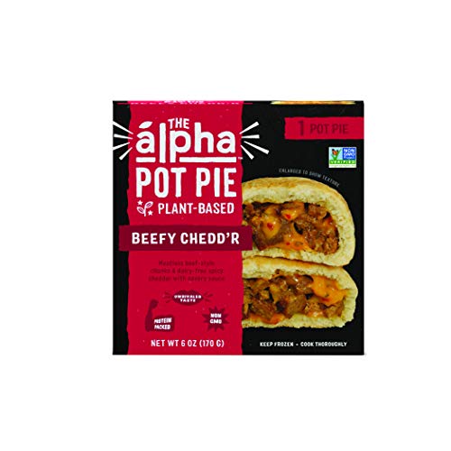 Alpha Foods Vegan Beefy Chedd'r Pot Pie - Plant-Based Protein Frozen Dinner | Dairy Free, Meatless, Gluten Free | 8oz (Pack of 6) | Perfect for Quick Vegan Meals, Lunch Boxes & Healthy Family Dinners